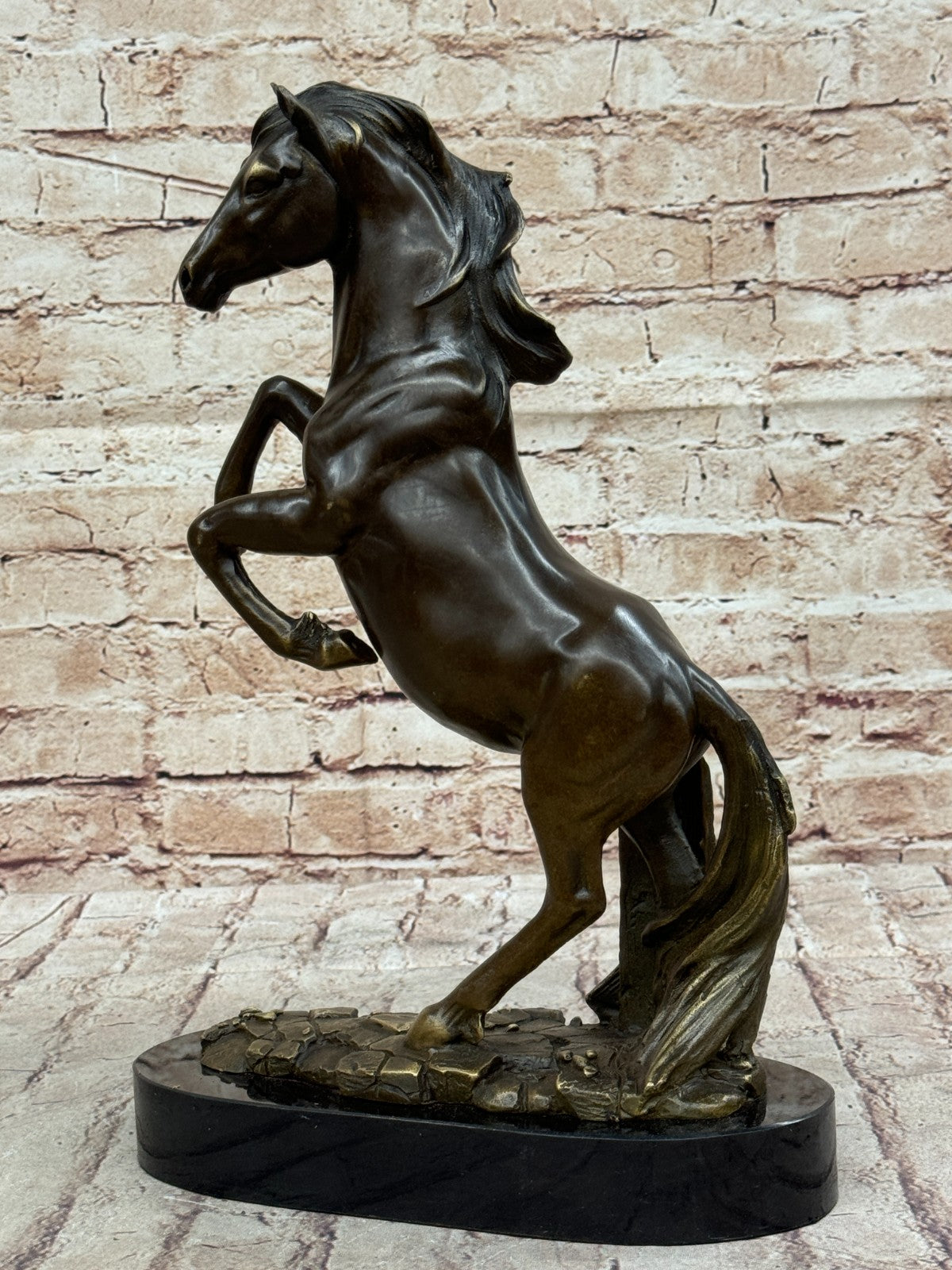Striking Rearing Horse Bronze Sculpture Figurine Arabian Stallion Decor