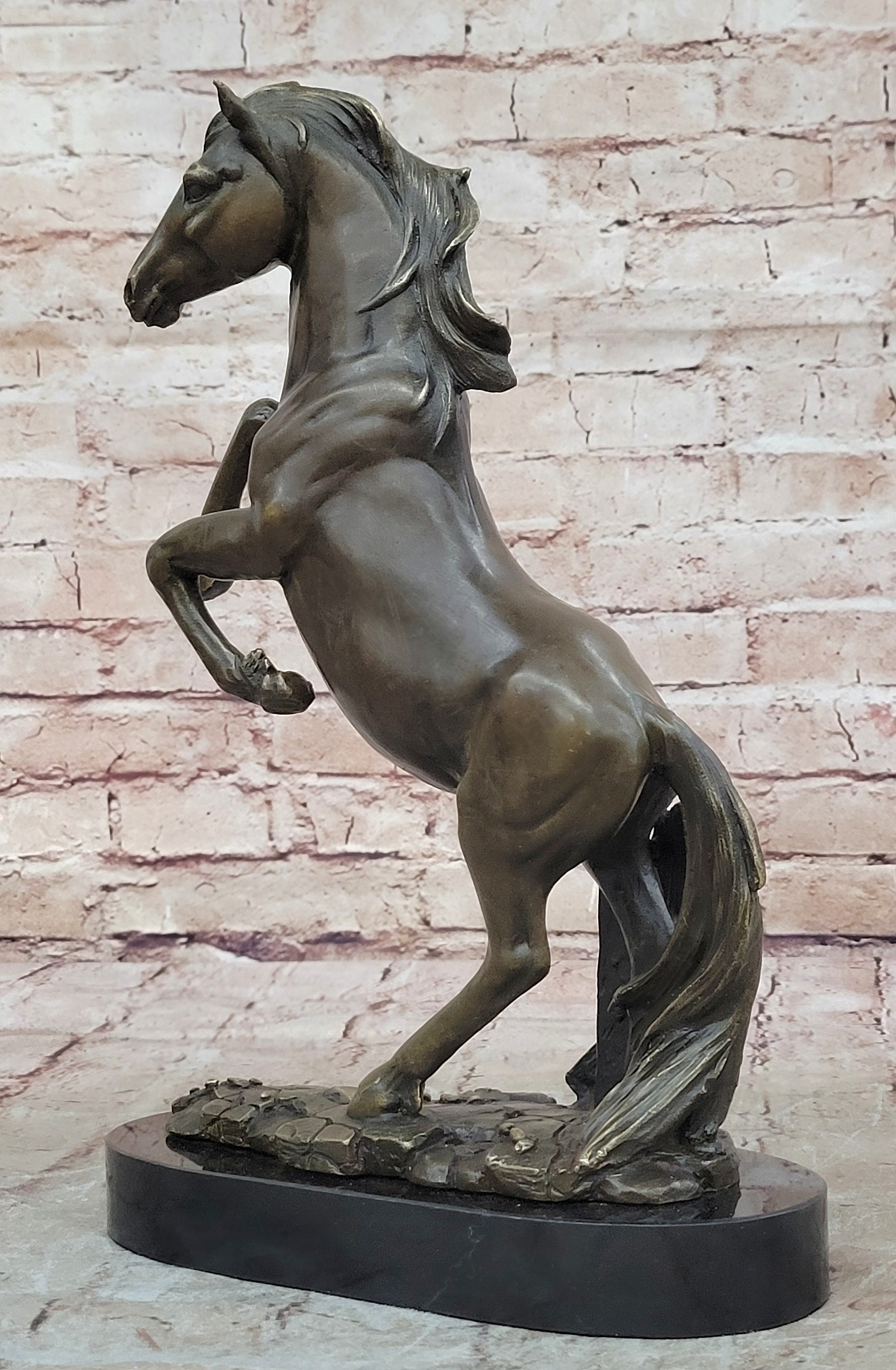 Striking Rearing Horse Bronze Sculpture Figurine Arabian Stallion Decor