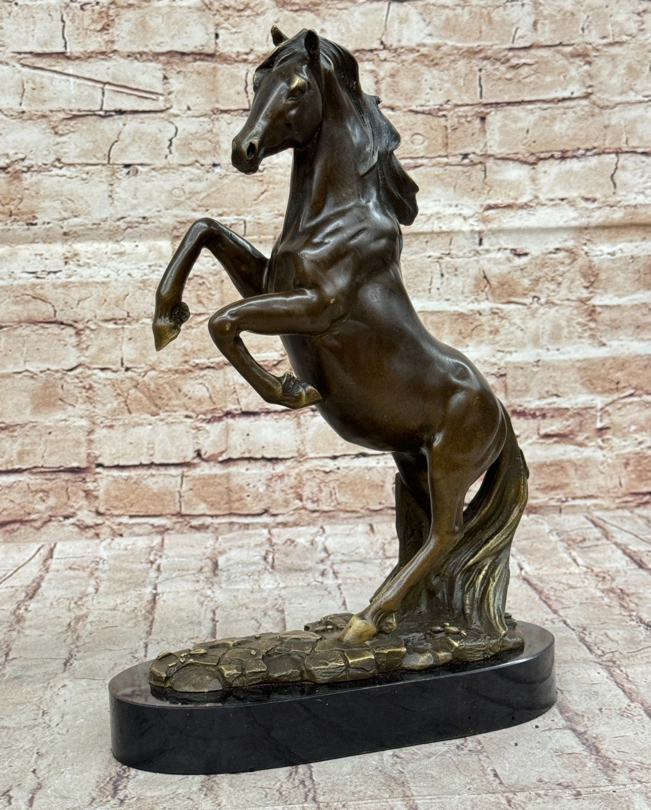 Striking Rearing Horse Bronze Sculpture Figurine Arabian Stallion Decor