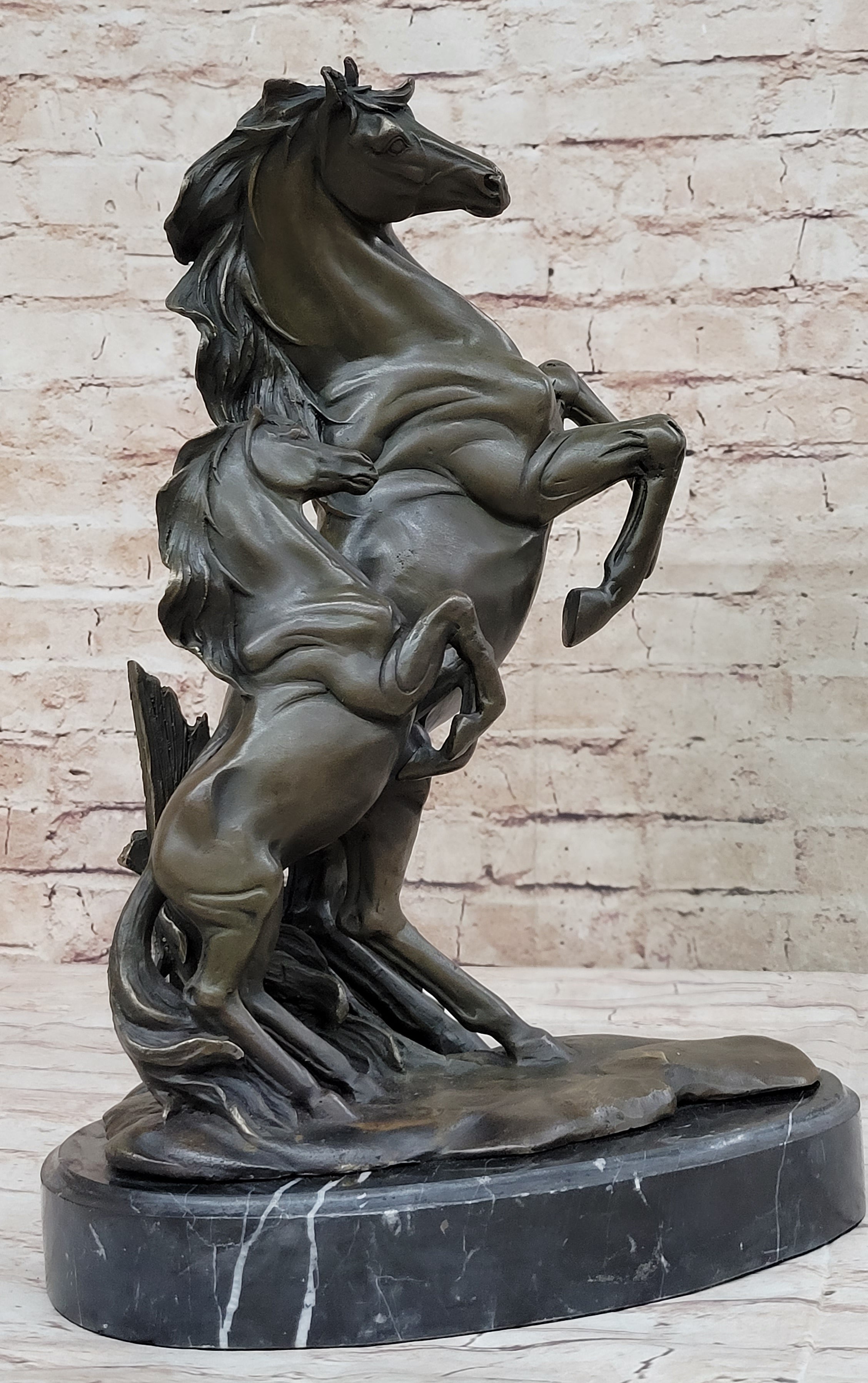 HORSES REARING BRONZE COLLECTABLE FIGURINE BEAUTIFUL AND MAJESTIC STATUE