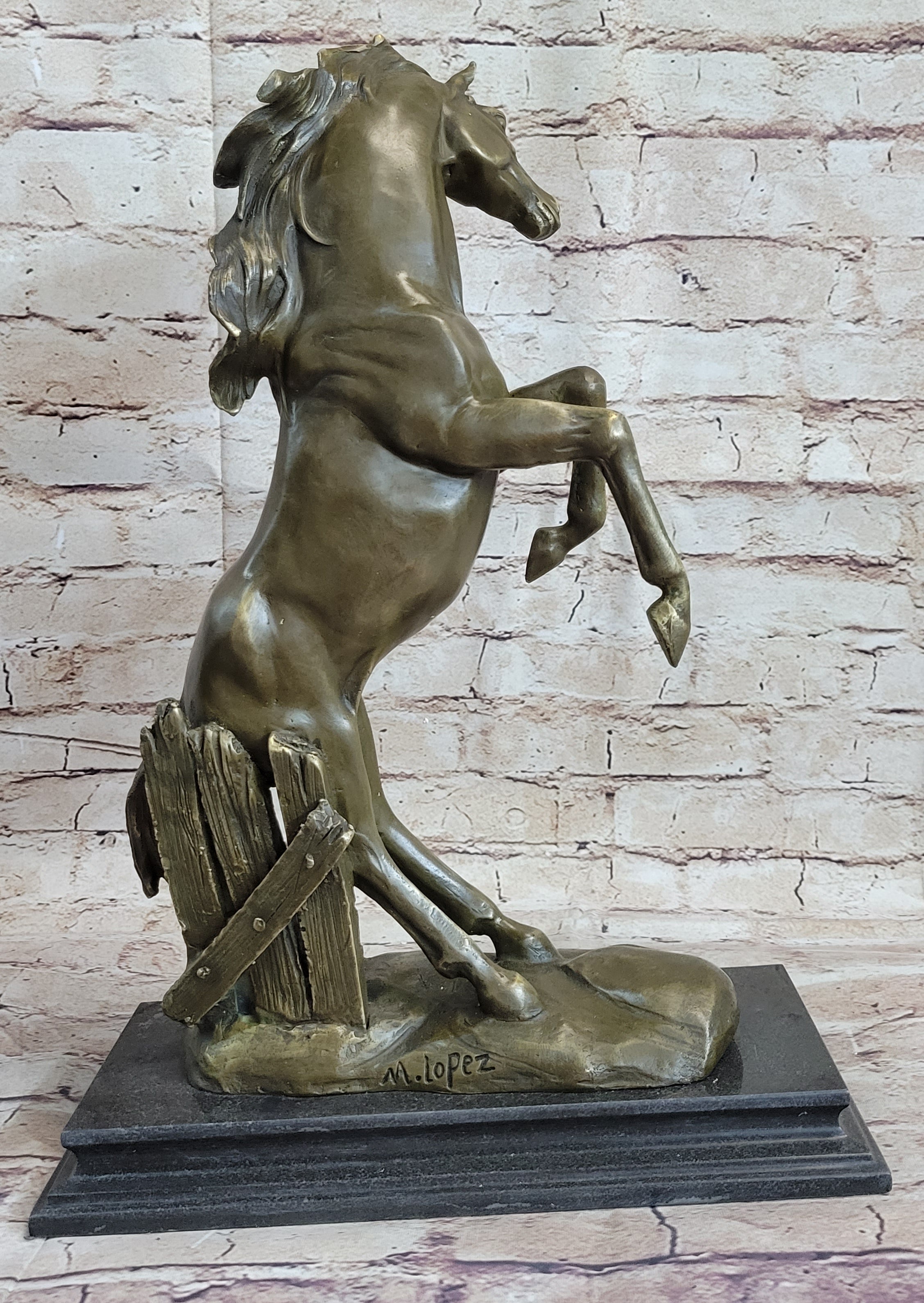 Massive Original Lopez Rearing Arabian Horse Wild Bronze Sculpture Statue Gift