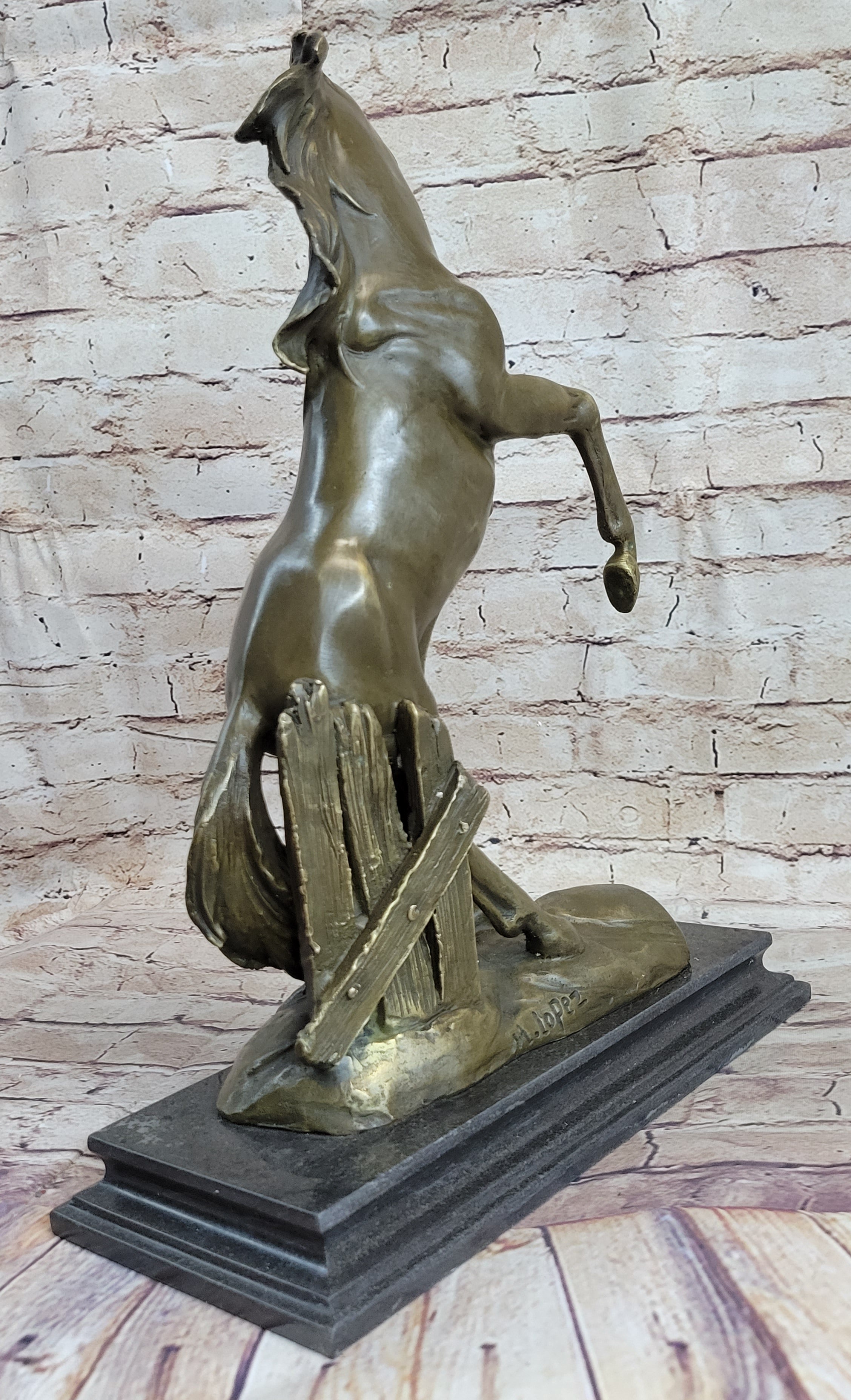 Massive Original Lopez Rearing Arabian Horse Wild Bronze Sculpture Statue Gift