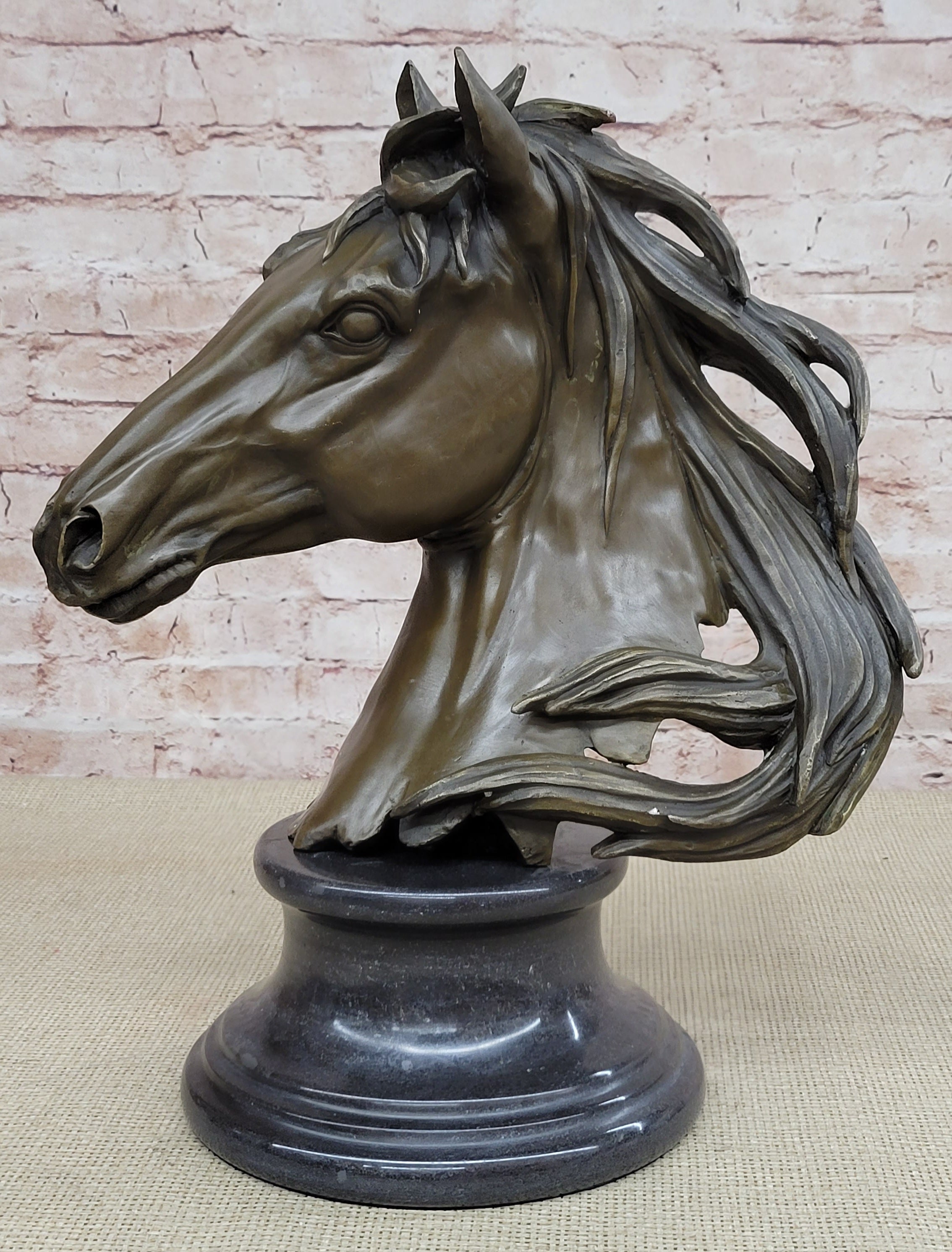 Hand Made 15.5" H Bronze Horse Head Bust Equestrian Metal Sculpture GREAT PATINA