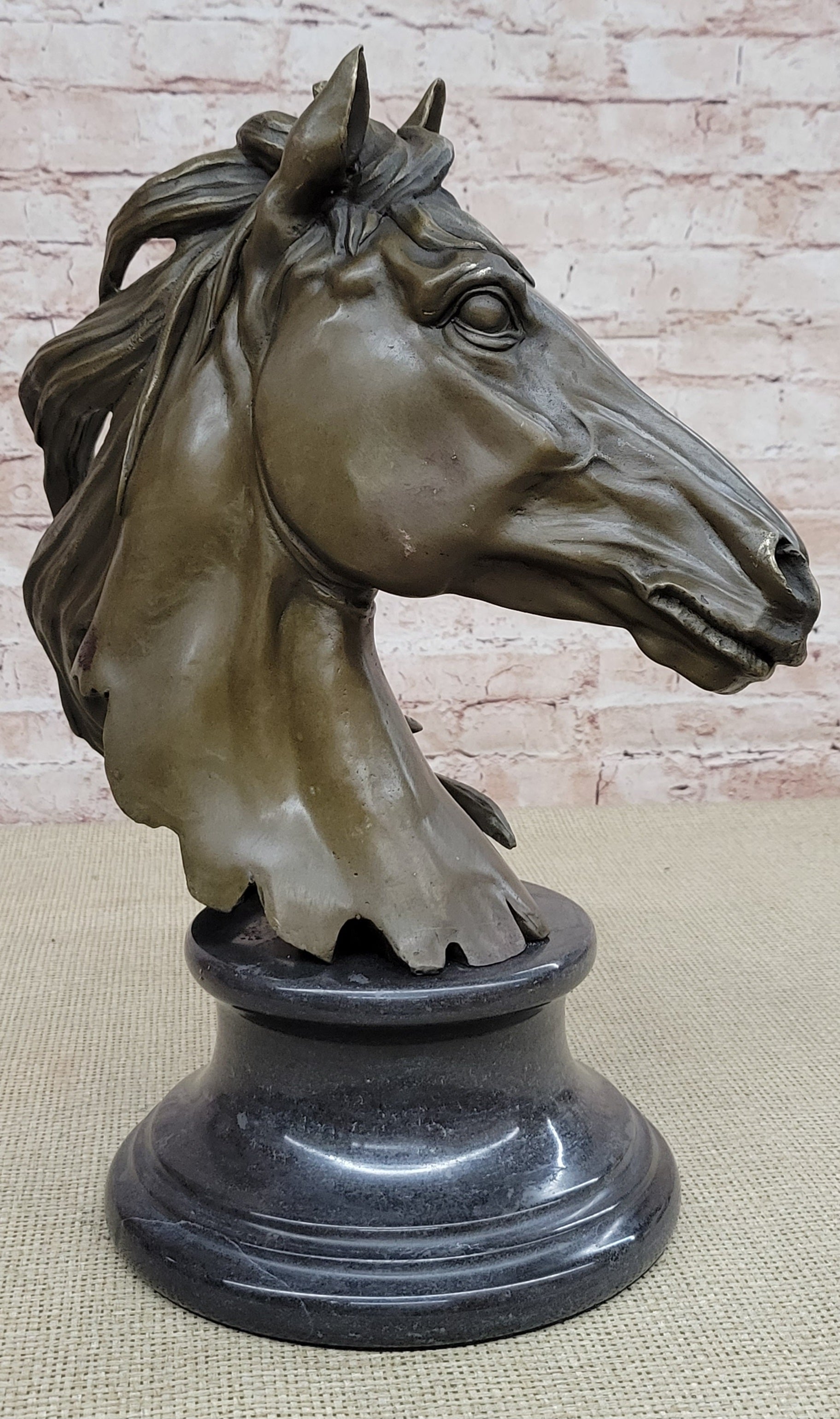 Hand Made 15.5" H Bronze Horse Head Bust Equestrian Metal Sculpture GREAT PATINA