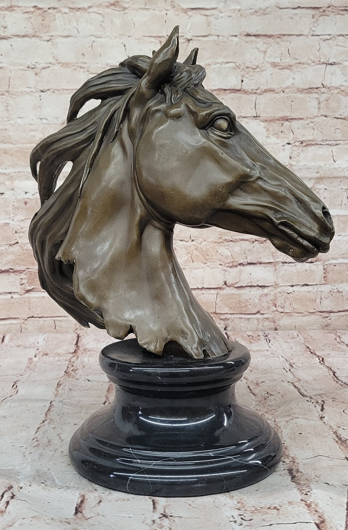 Hand Made 15.5" H Bronze Horse Head Bust Equestrian Metal Sculpture GREAT PATINA