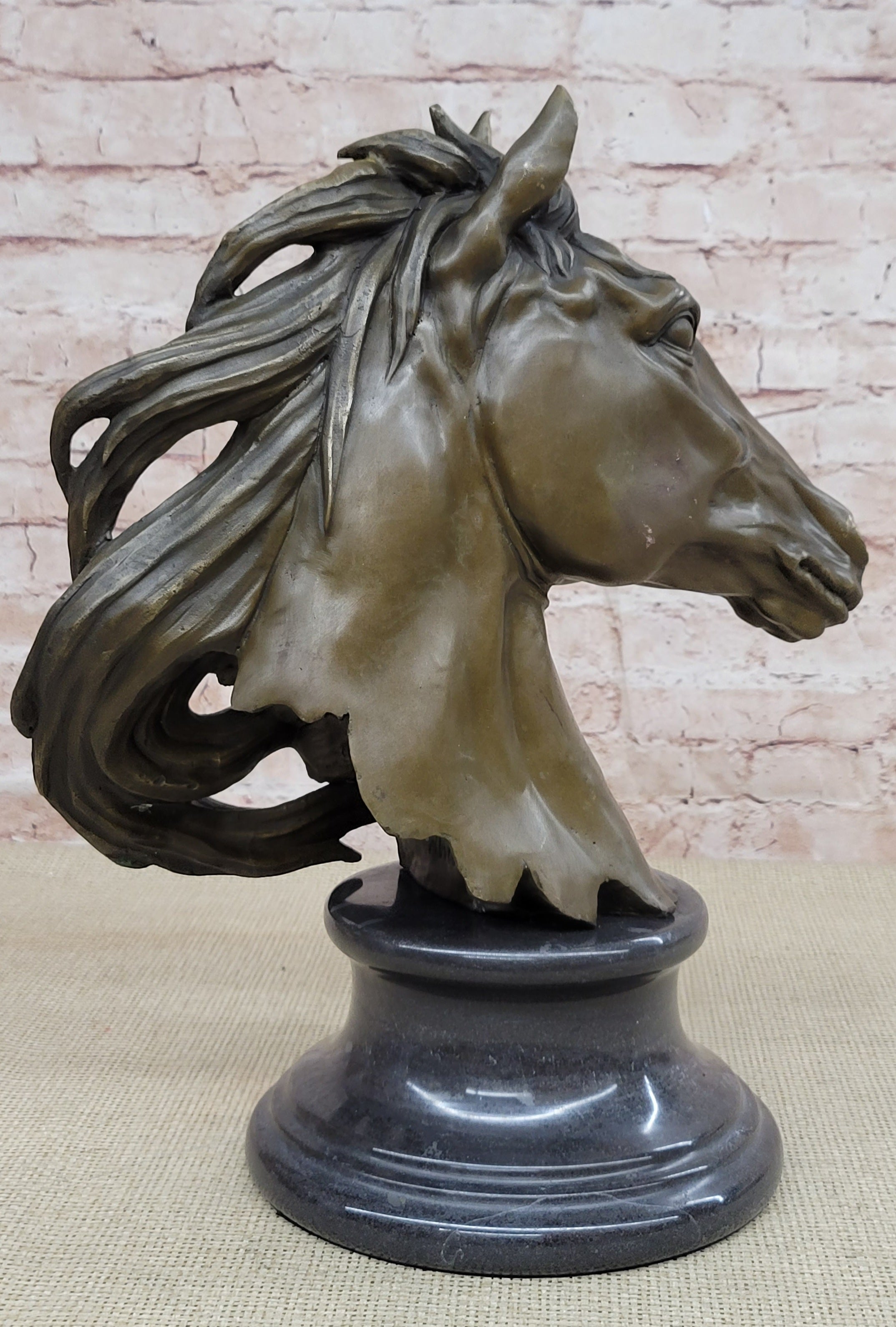 Hand Made 15.5" H Bronze Horse Head Bust Equestrian Metal Sculpture GREAT PATINA