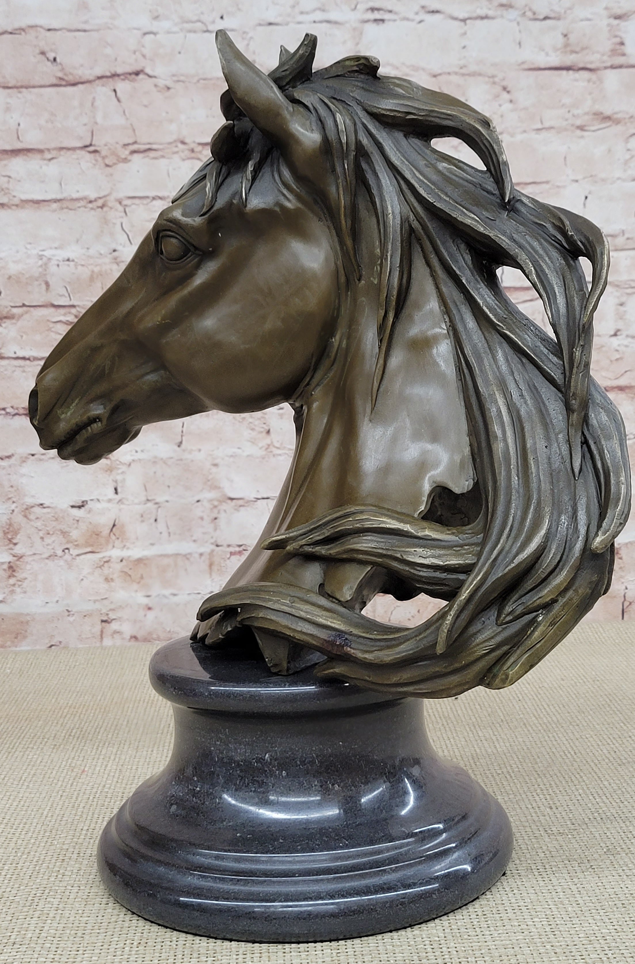 Hand Made 15.5" H Bronze Horse Head Bust Equestrian Metal Sculpture GREAT PATINA