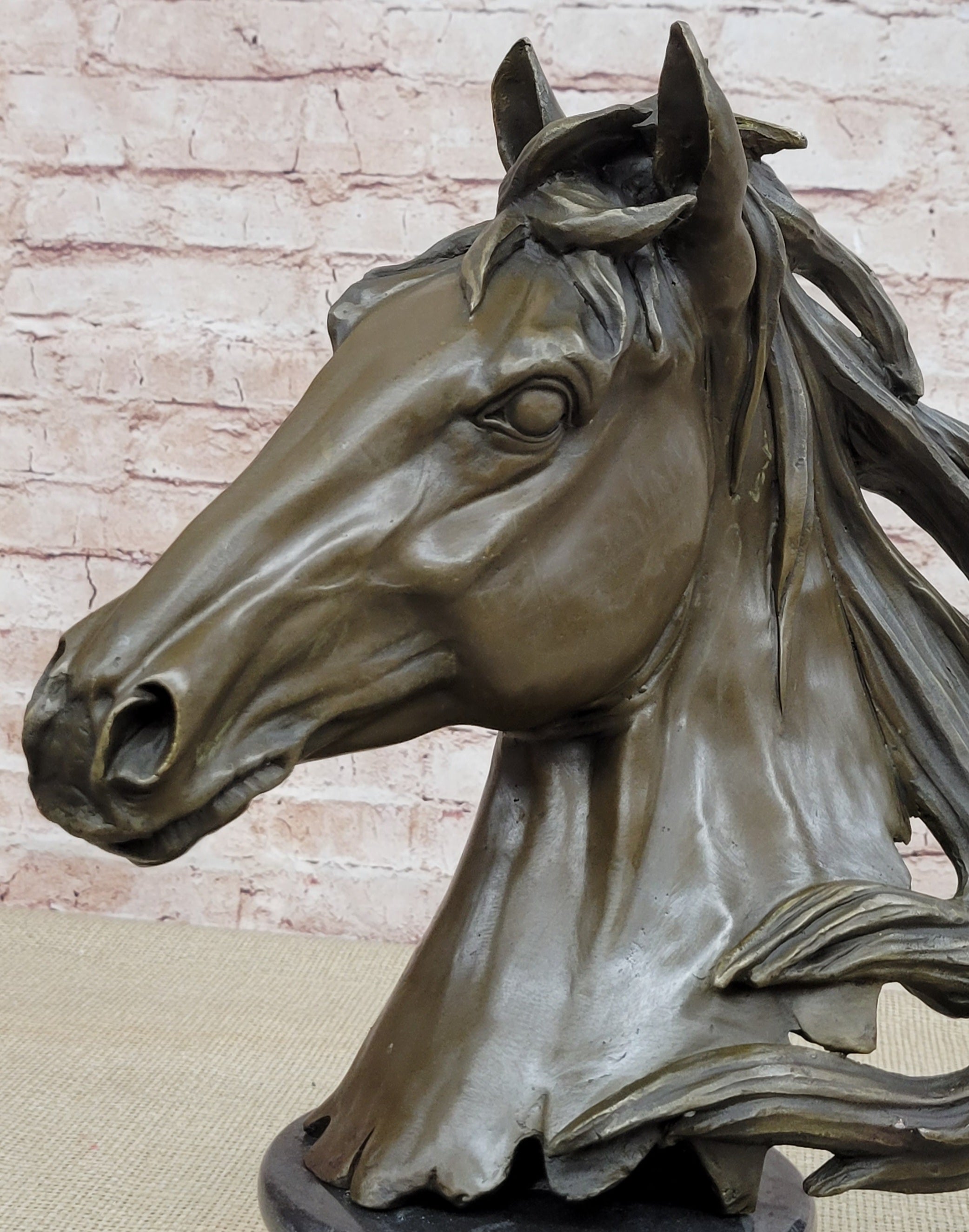 Hand Made 15.5" H Bronze Horse Head Bust Equestrian Metal Sculpture GREAT PATINA