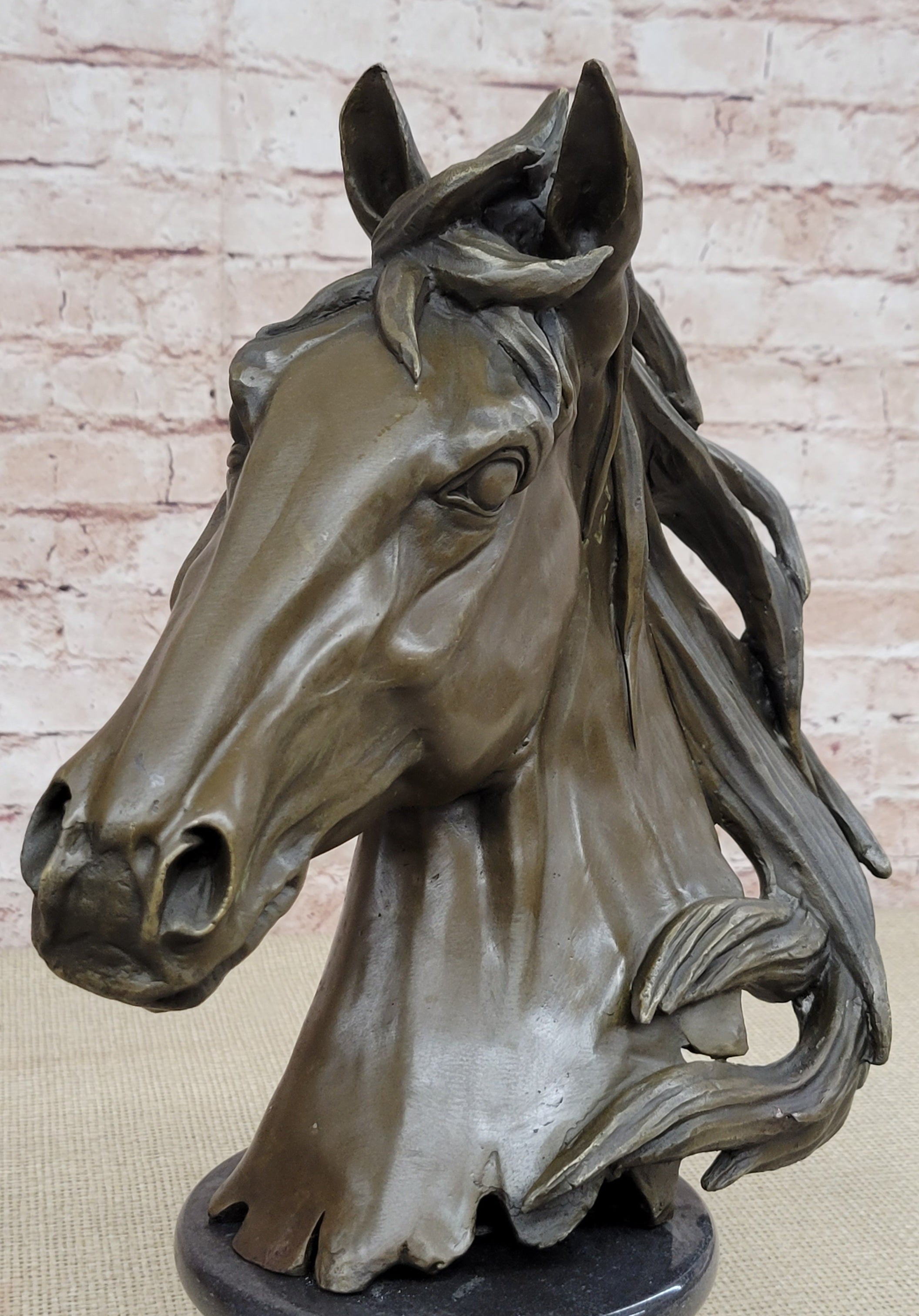 Hand Made 15.5" H Bronze Horse Head Bust Equestrian Metal Sculpture GREAT PATINA