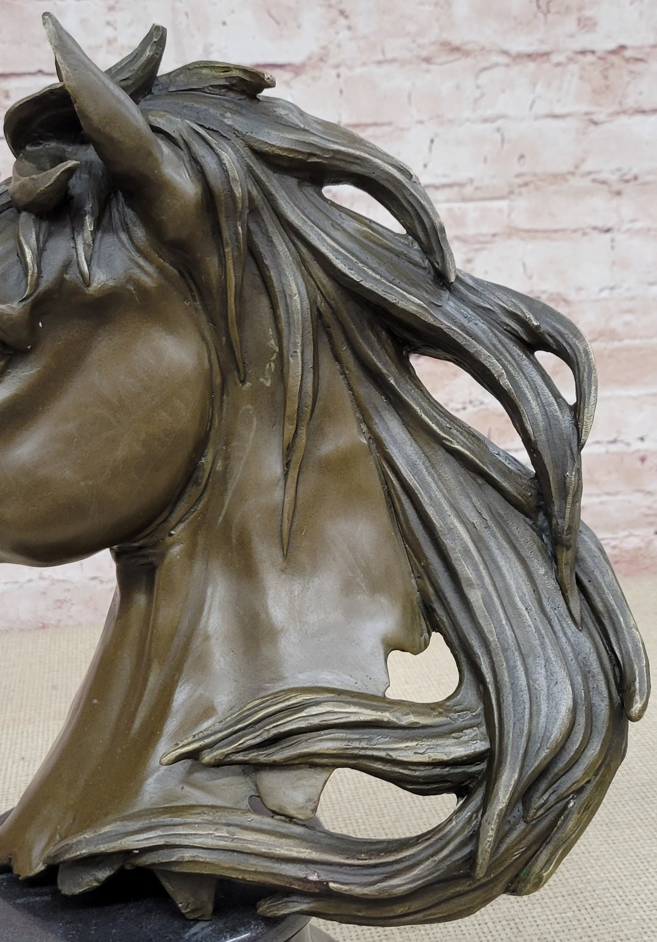 Hand Made 15.5" H Bronze Horse Head Bust Equestrian Metal Sculpture GREAT PATINA