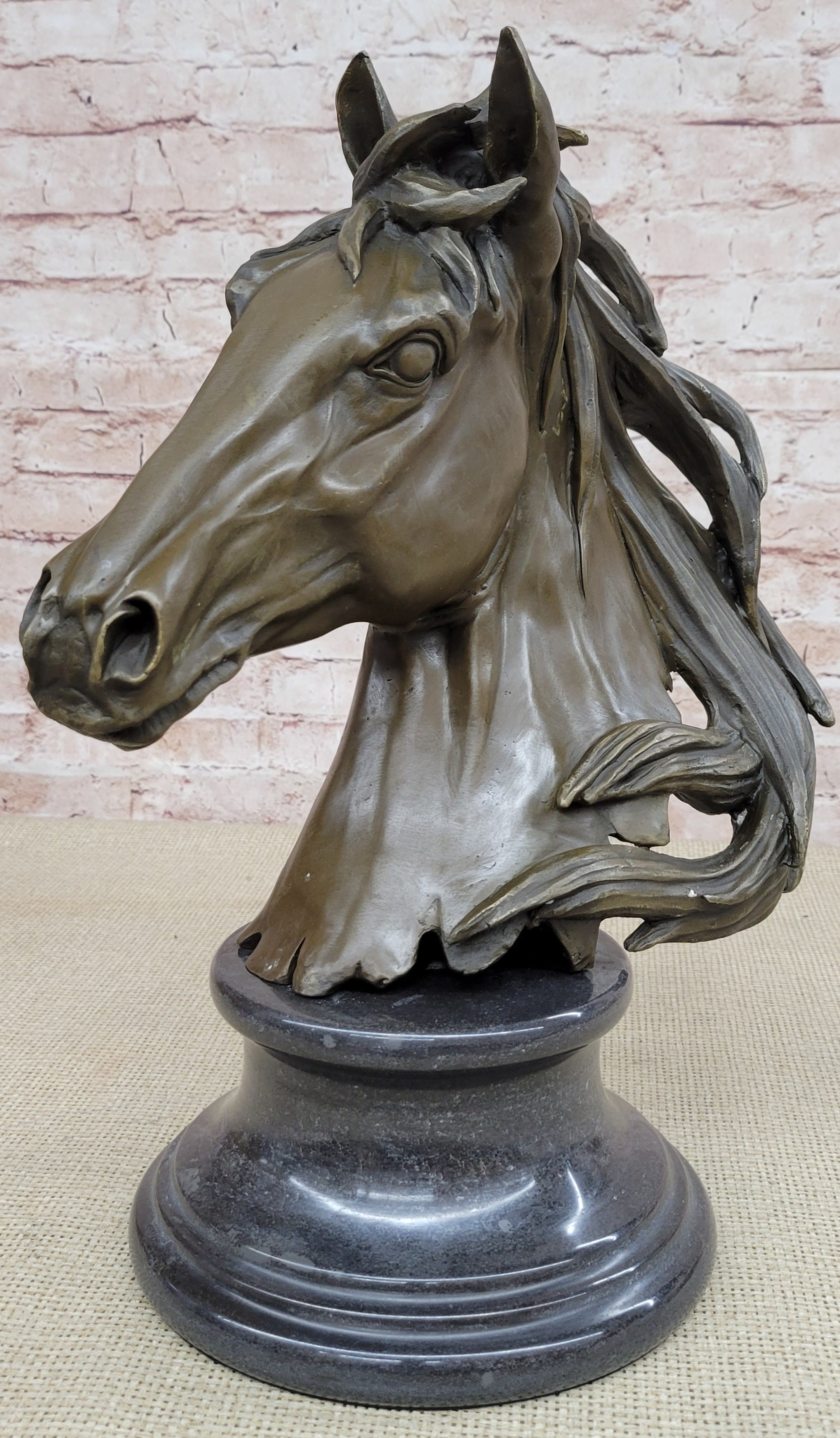 Hand Made 15.5" H Bronze Horse Head Bust Equestrian Metal Sculpture GREAT PATINA