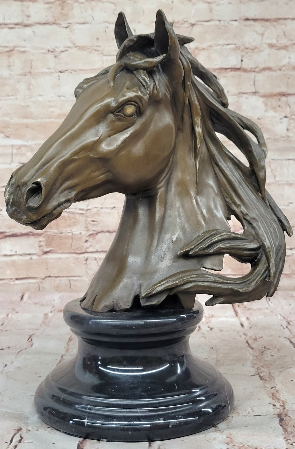 Hand Made 15.5" H Bronze Horse Head Bust Equestrian Metal Sculpture GREAT PATINA