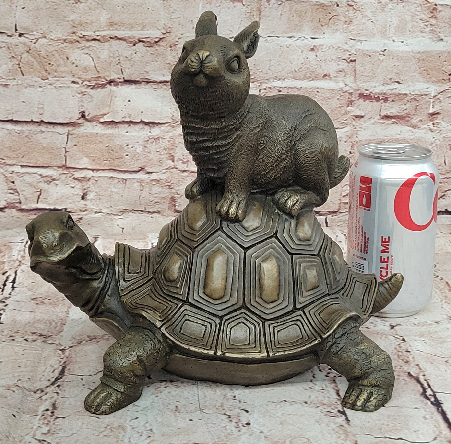 Chinese Folk Culture HandMade Real Bronze statue Longevity god Rabbit Turtle