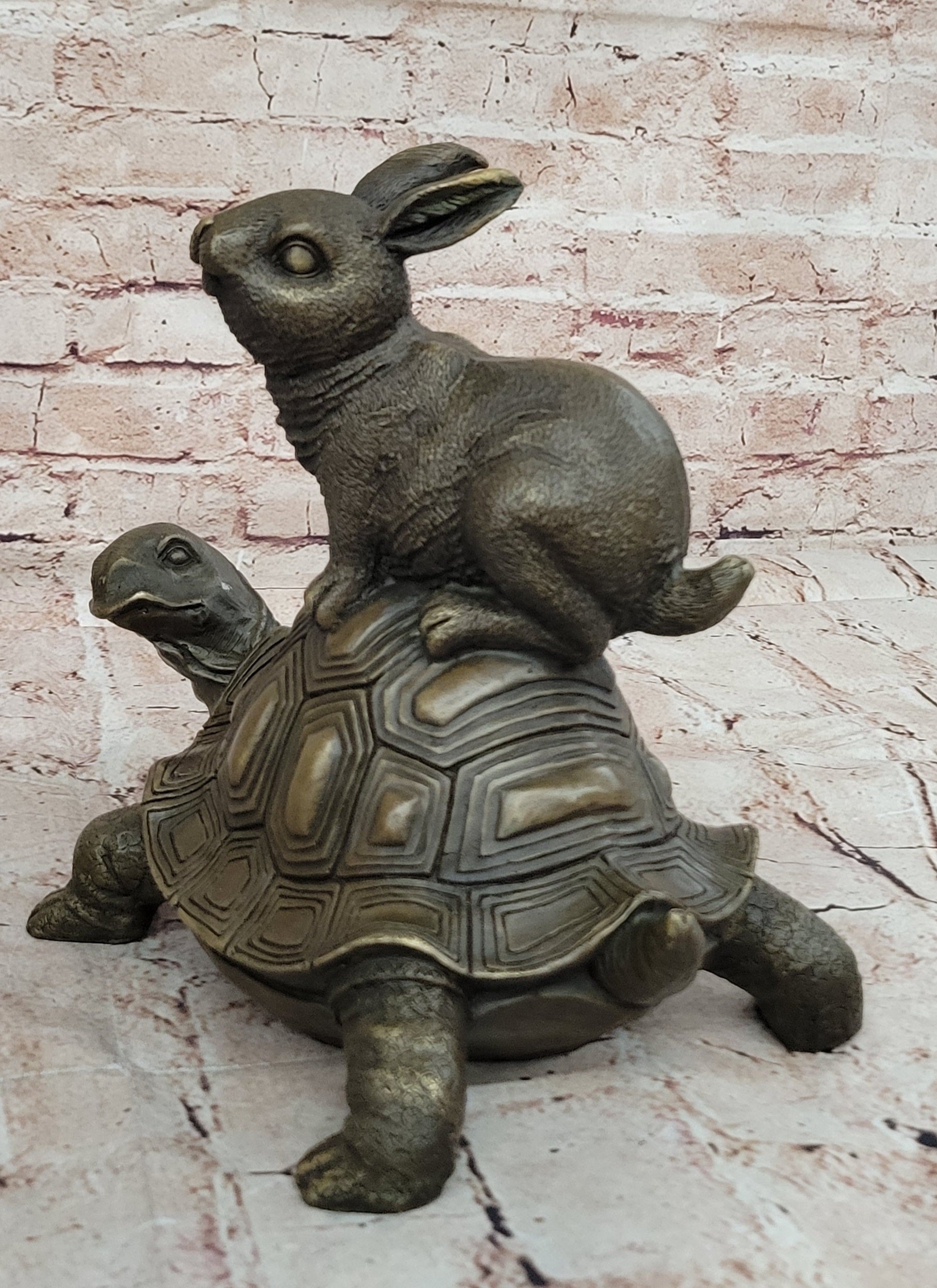 Chinese Folk Culture HandMade Real Bronze statue Longevity god Rabbit Turtle