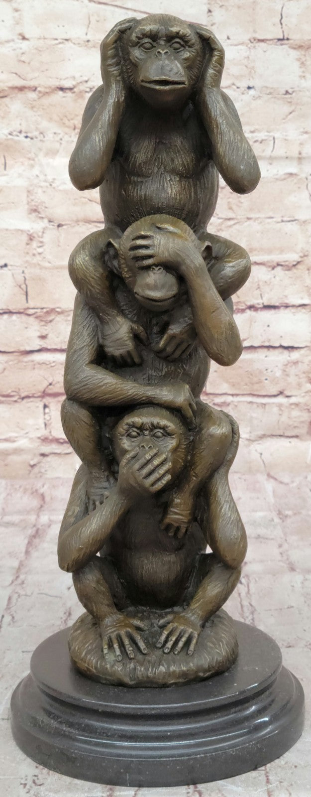 3 WISE MONKEYS hear no evil, speak no evil, see no evil European Bronze Figurine