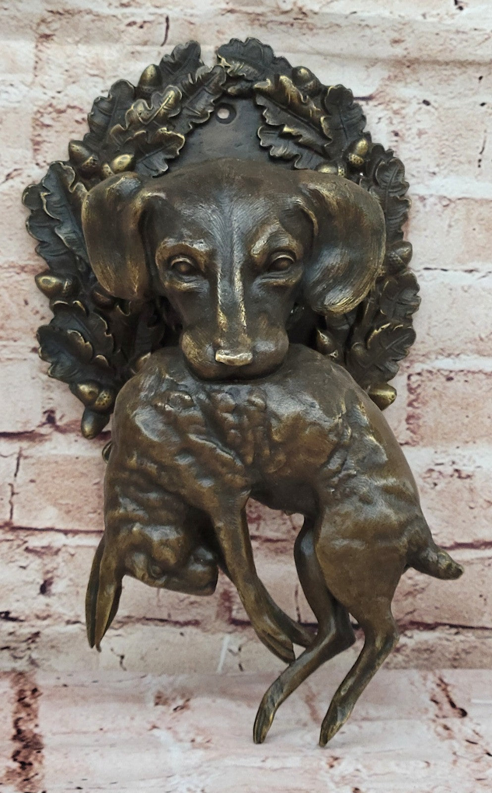 Bronze Sculpture Art Deco Cute Dog Hunting Rabbit Home Cabin Office Decor Figure