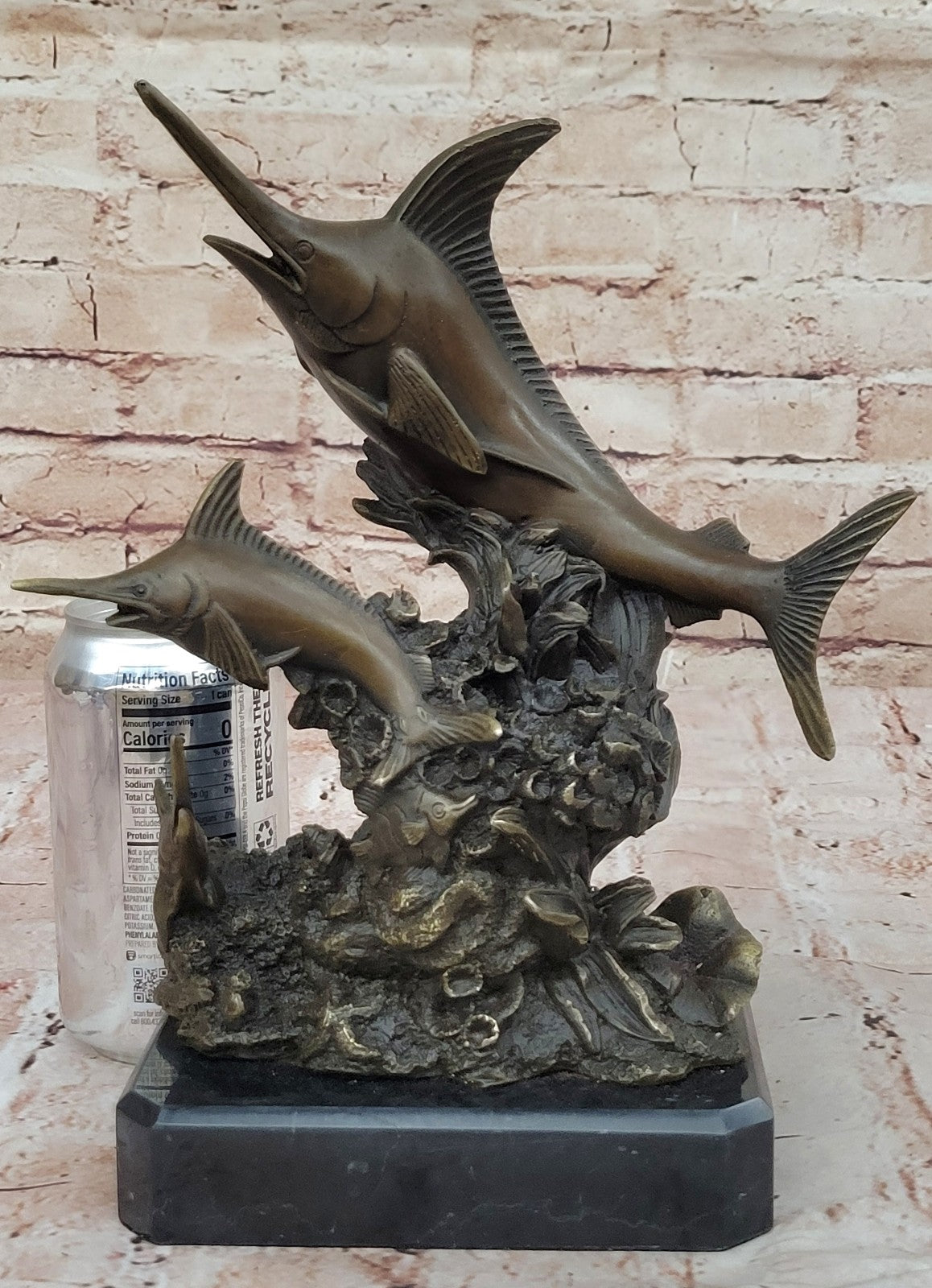 Two Marlin Marlins Fish Hot Cast Classic Nautical Bronze Sculpture Statue Figure