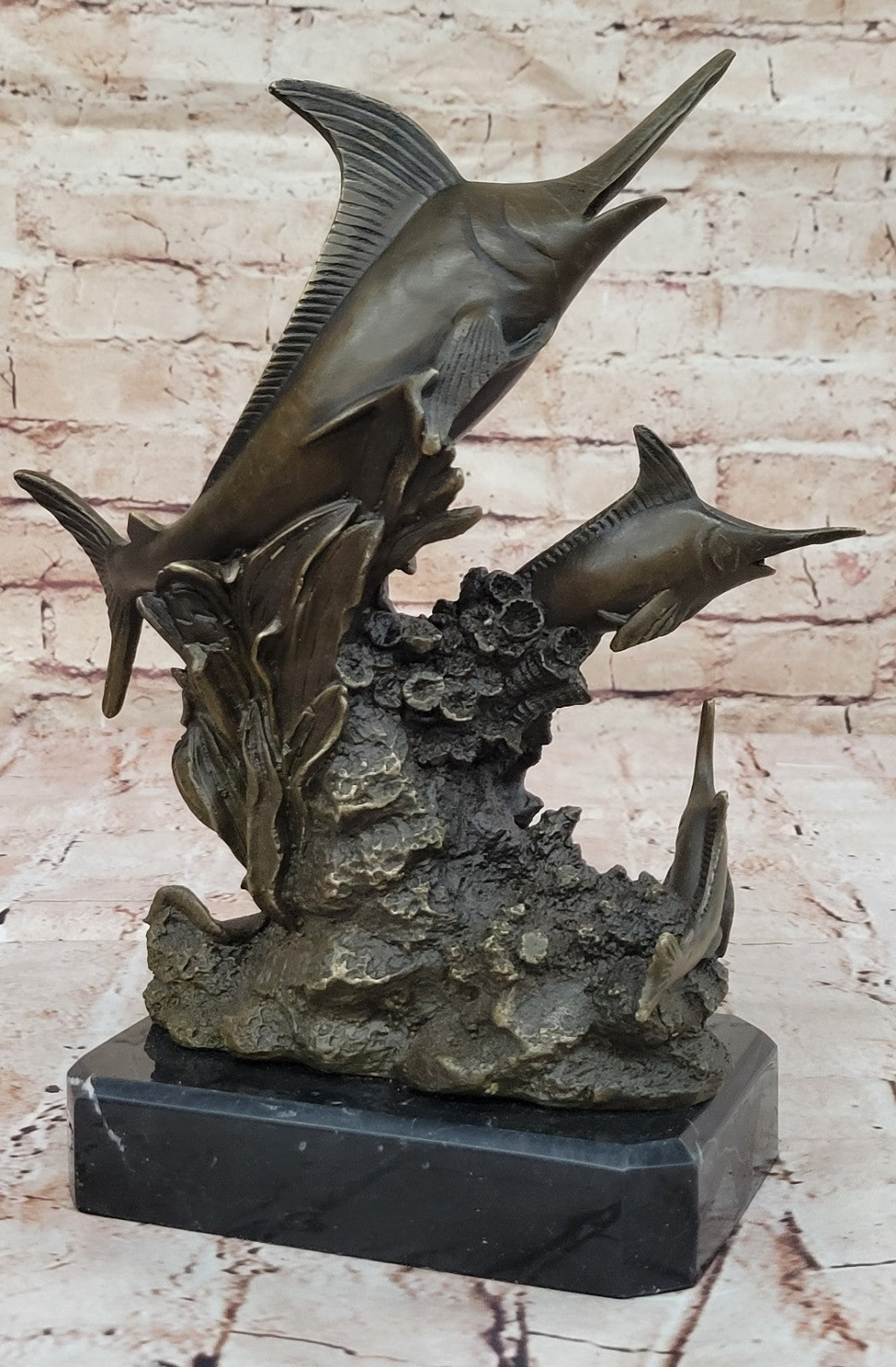 Two Marlin Marlins Fish Hot Cast Classic Nautical Bronze Sculpture Statue Figure