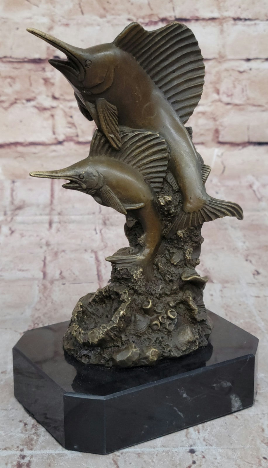Bronze Sculpture Marine Life Ocean Fish Marlins Handcrafted Collectible Decor