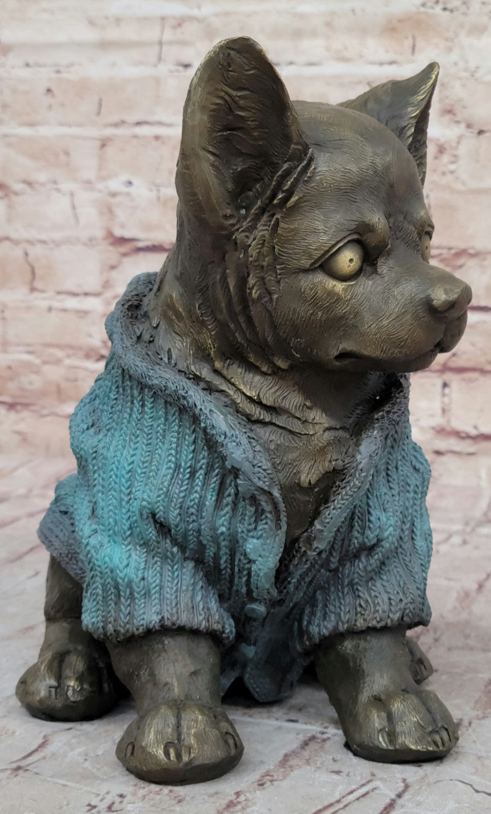 Art Deco Hot Cast Handcrafted Bronze Longcoat chihuahua Dog Animal Sculpture Sale