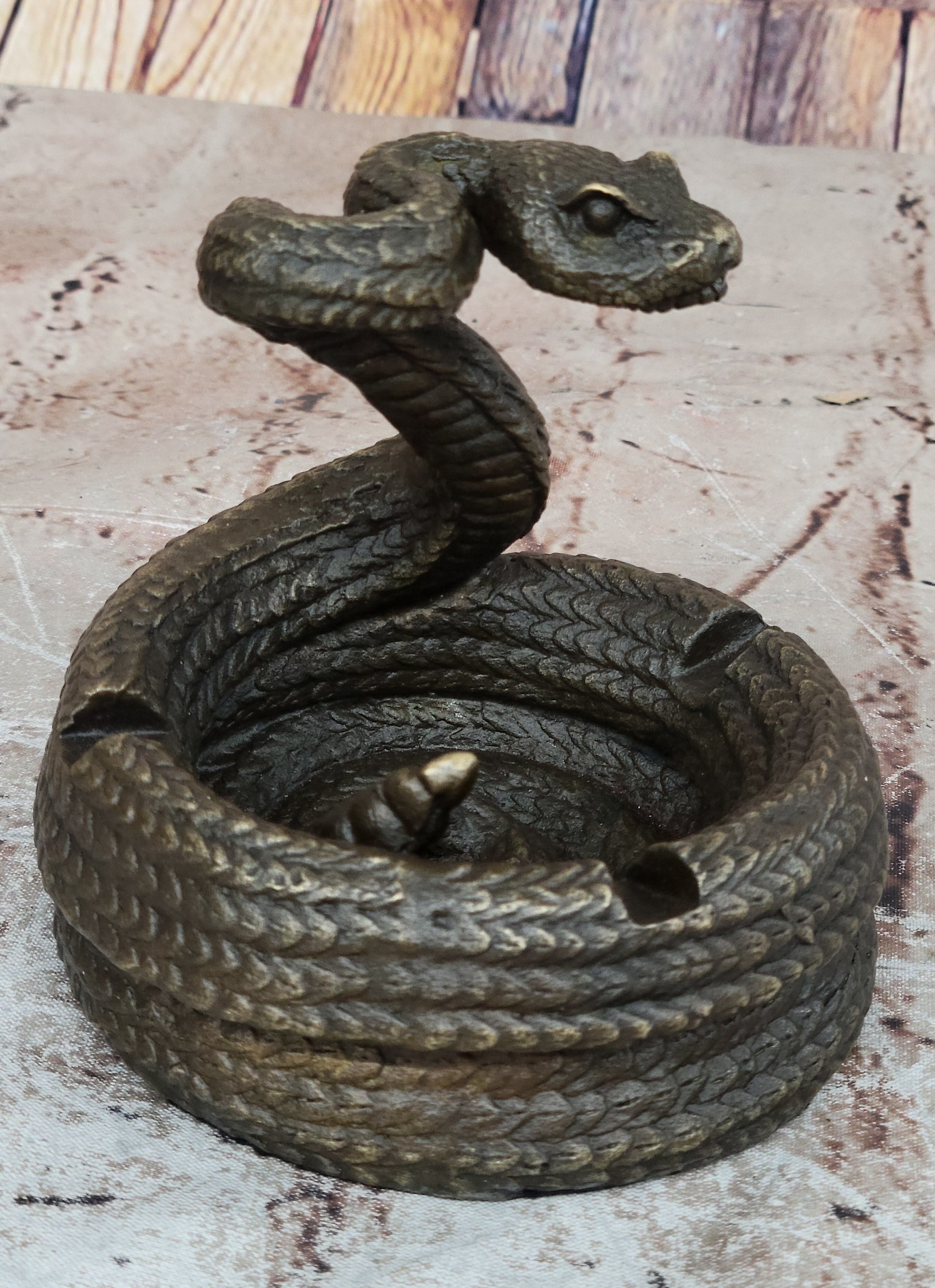 Artistic Cobra Snake Ashtray Bronze Figurine Sculpture Statue Home Office Decor