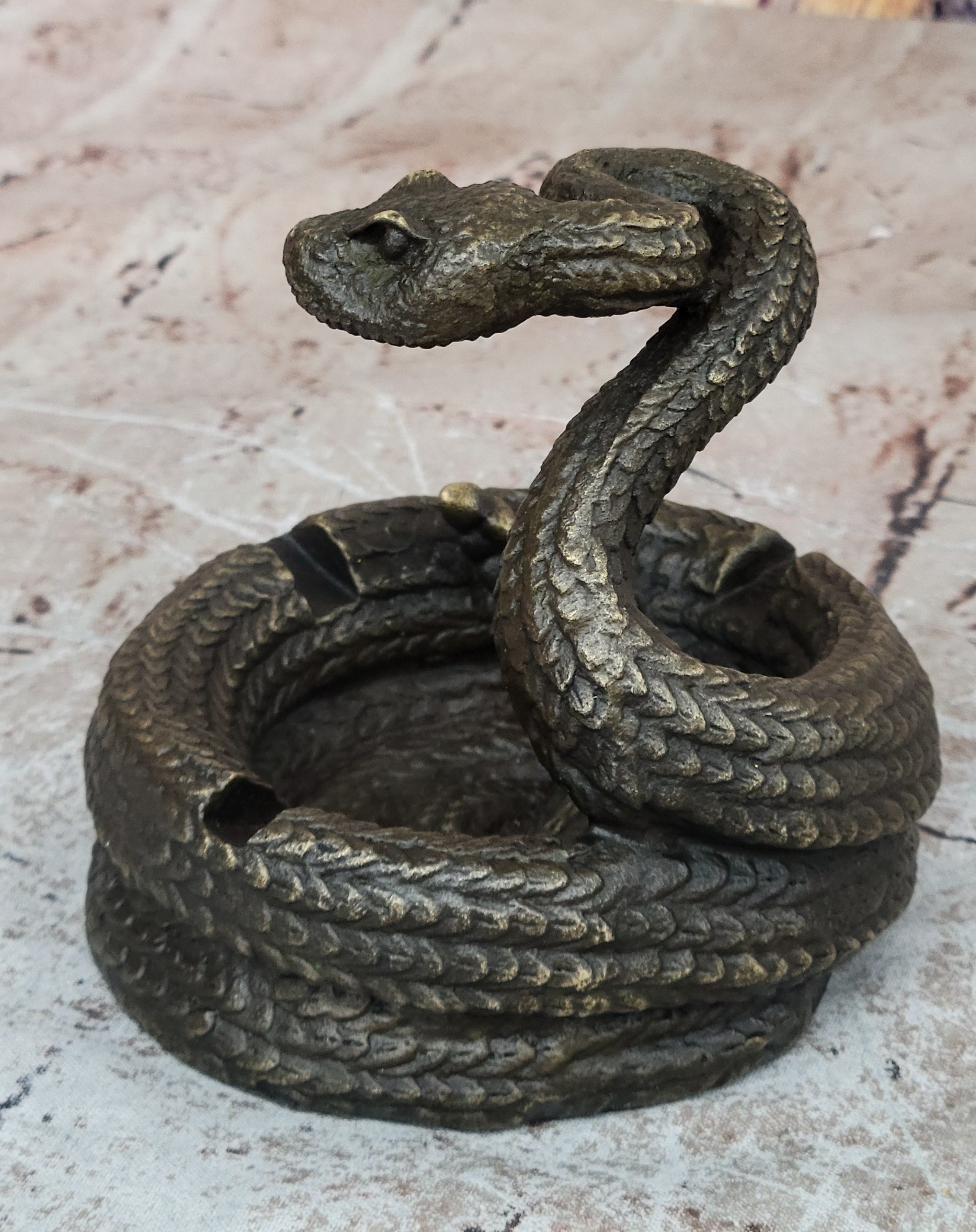 Artistic Cobra Snake Ashtray Bronze Figurine Sculpture Statue Home Office Decor