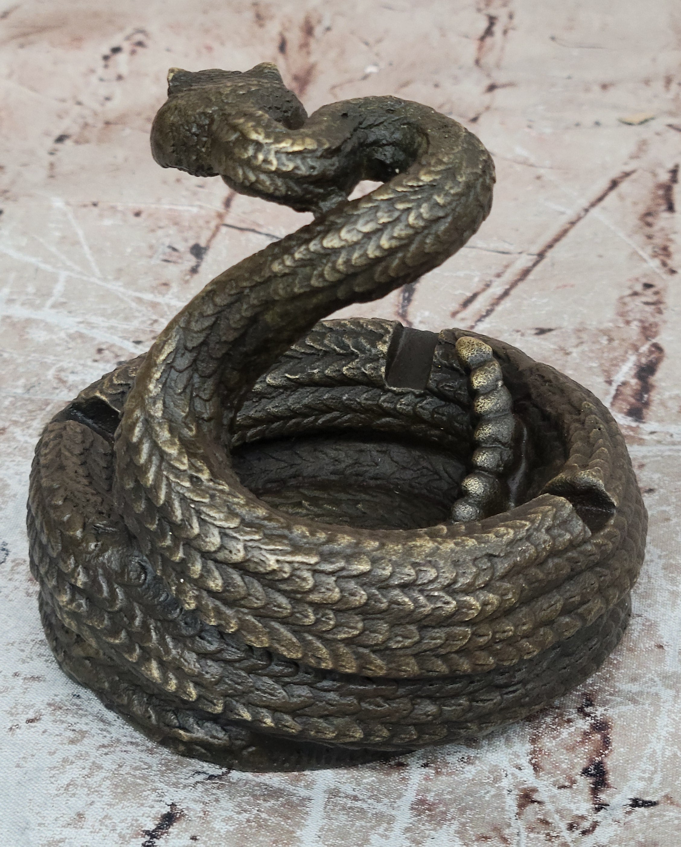 Artistic Cobra Snake Ashtray Bronze Figurine Sculpture Statue Home Office Decor