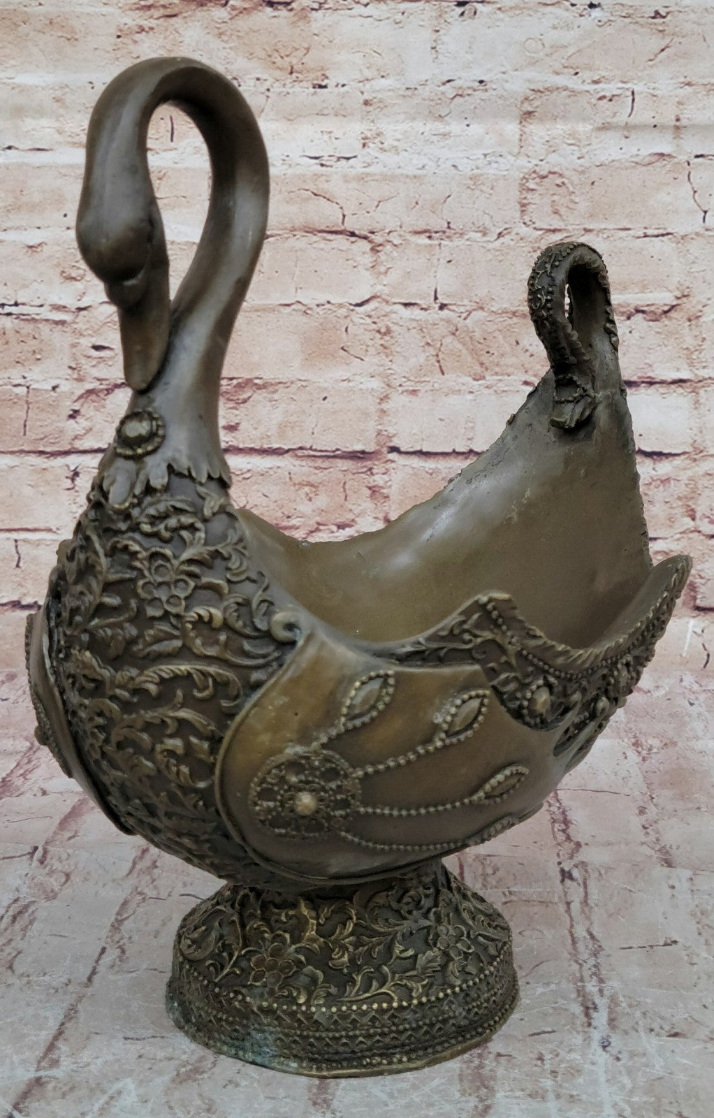 Art Nouveau Hot Cast swan planter Bronze Sculpture Classic Artwork Figurine Gift