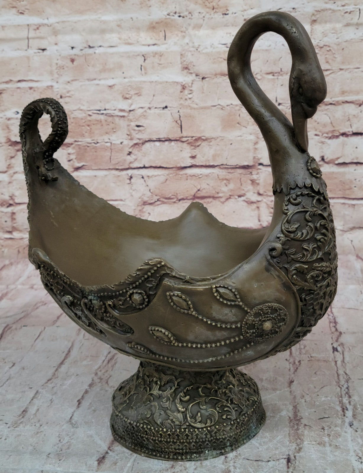 Art Nouveau Hot Cast swan planter Bronze Sculpture Classic Artwork Figurine Gift
