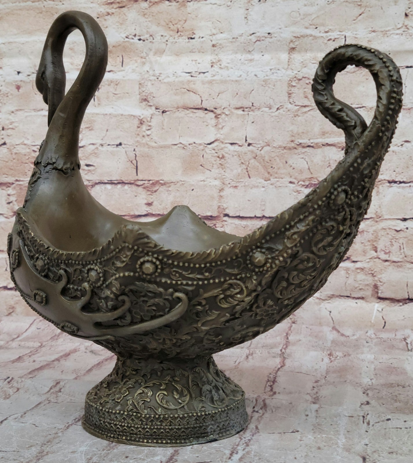Art Nouveau Hot Cast swan planter Bronze Sculpture Classic Artwork Figurine Gift