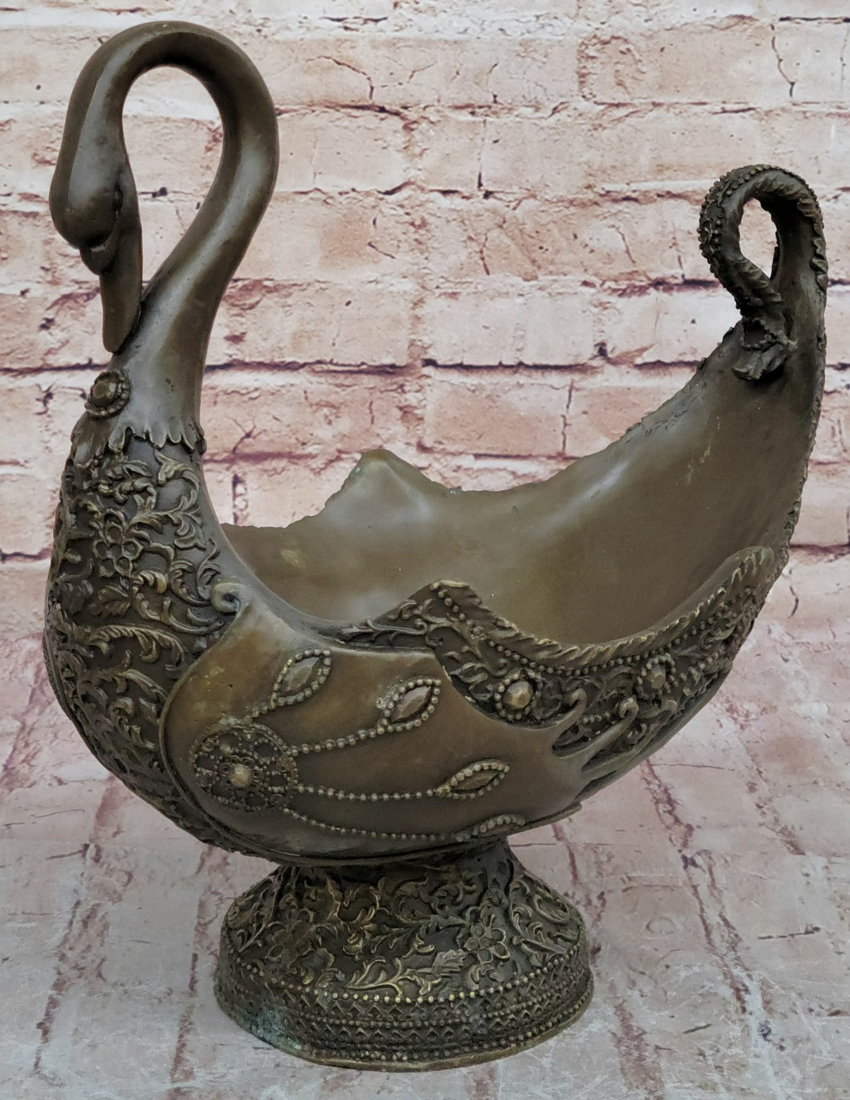 Art Nouveau Hot Cast swan planter Bronze Sculpture Classic Artwork Figurine Gift