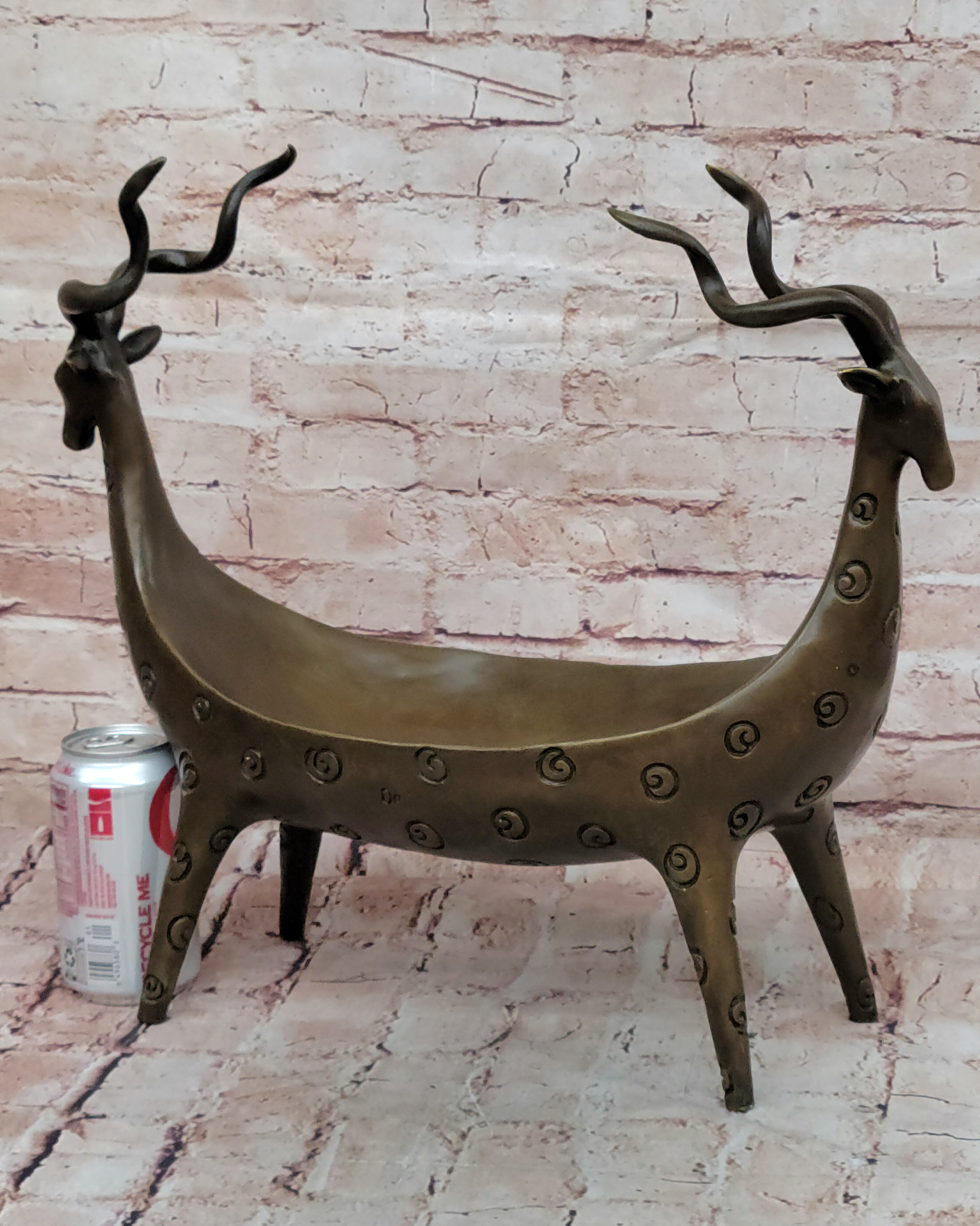 Home Office Vase Planter Rams Bronze Figurine Anniversary Gift Deal Art Deco LRG