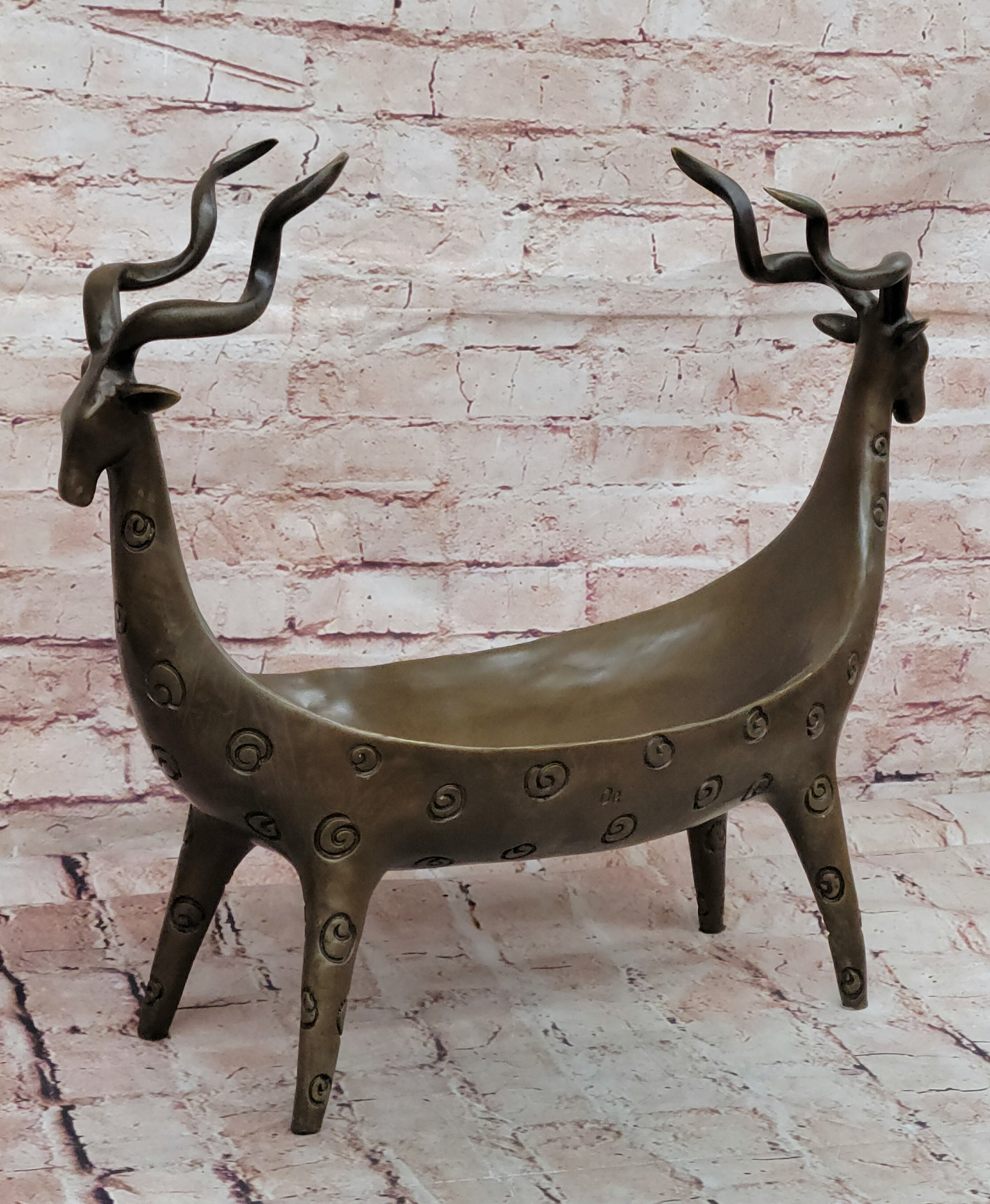 Home Office Vase Planter Rams Bronze Figurine Anniversary Gift Deal Art Deco LRG