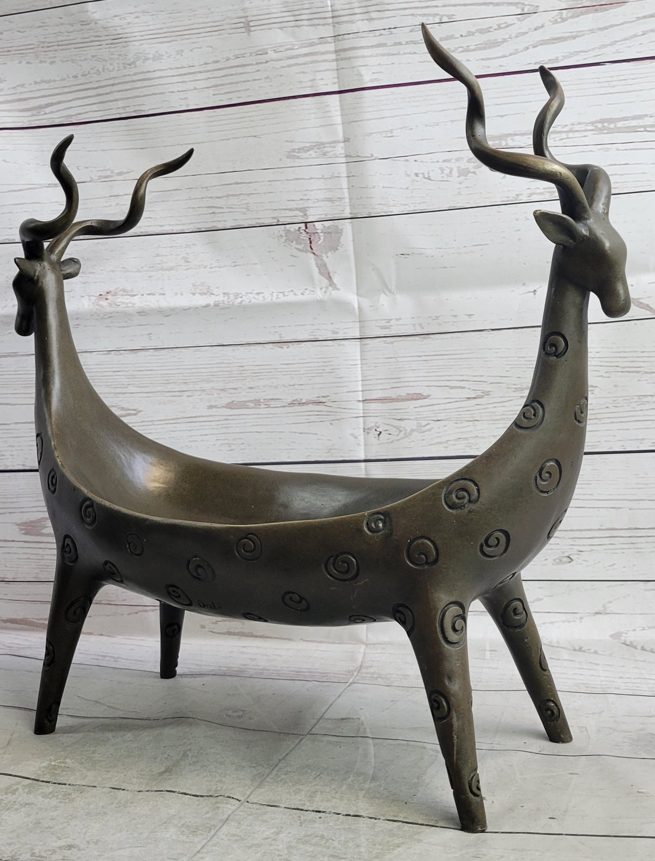 Home Office Vase Planter Rams Bronze Figurine Anniversary Gift Deal Art Deco LRG