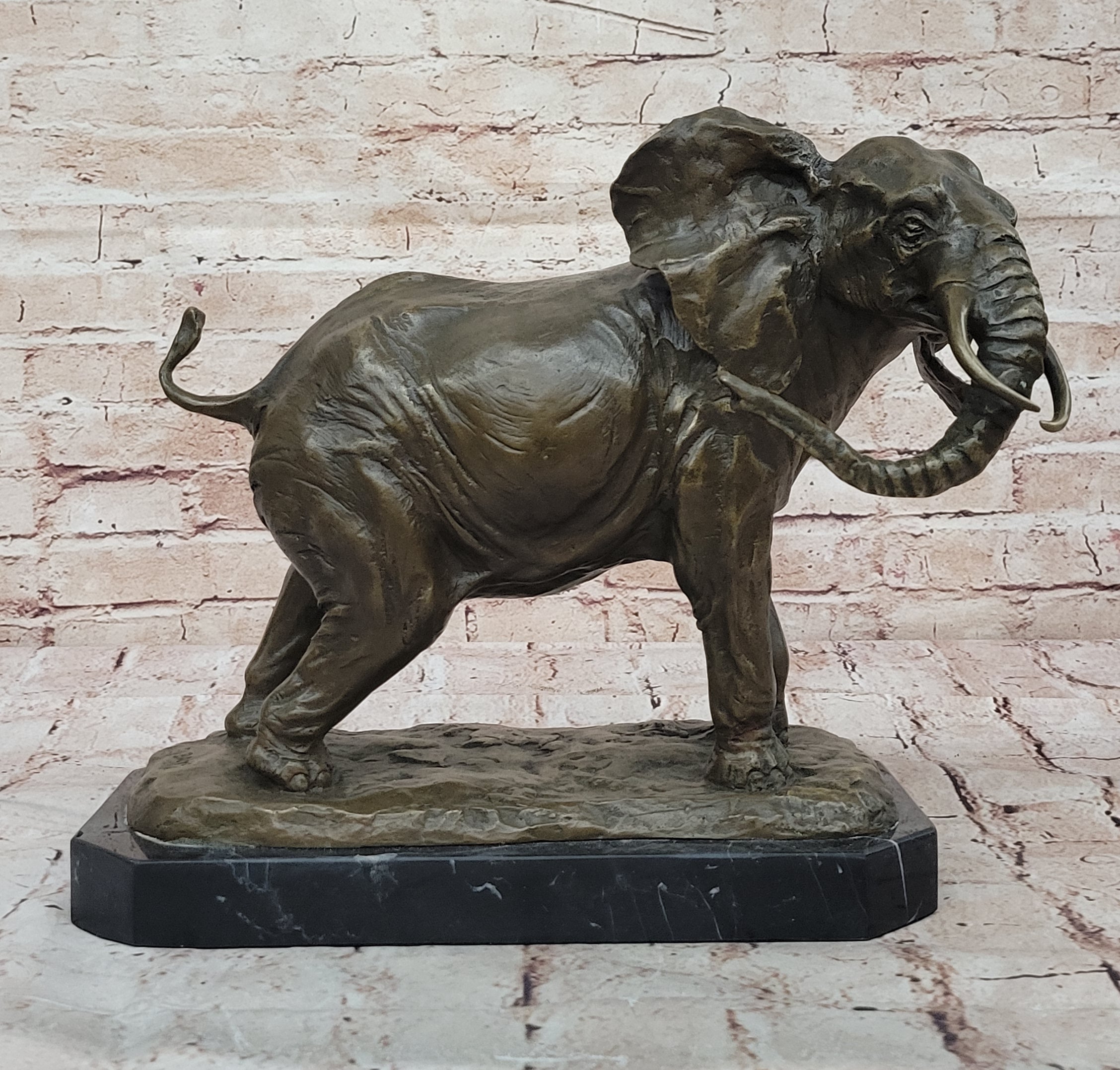 Art Deco Signed Barye African Lucky Elephant Wildlife Bronze Sculpture Figurine