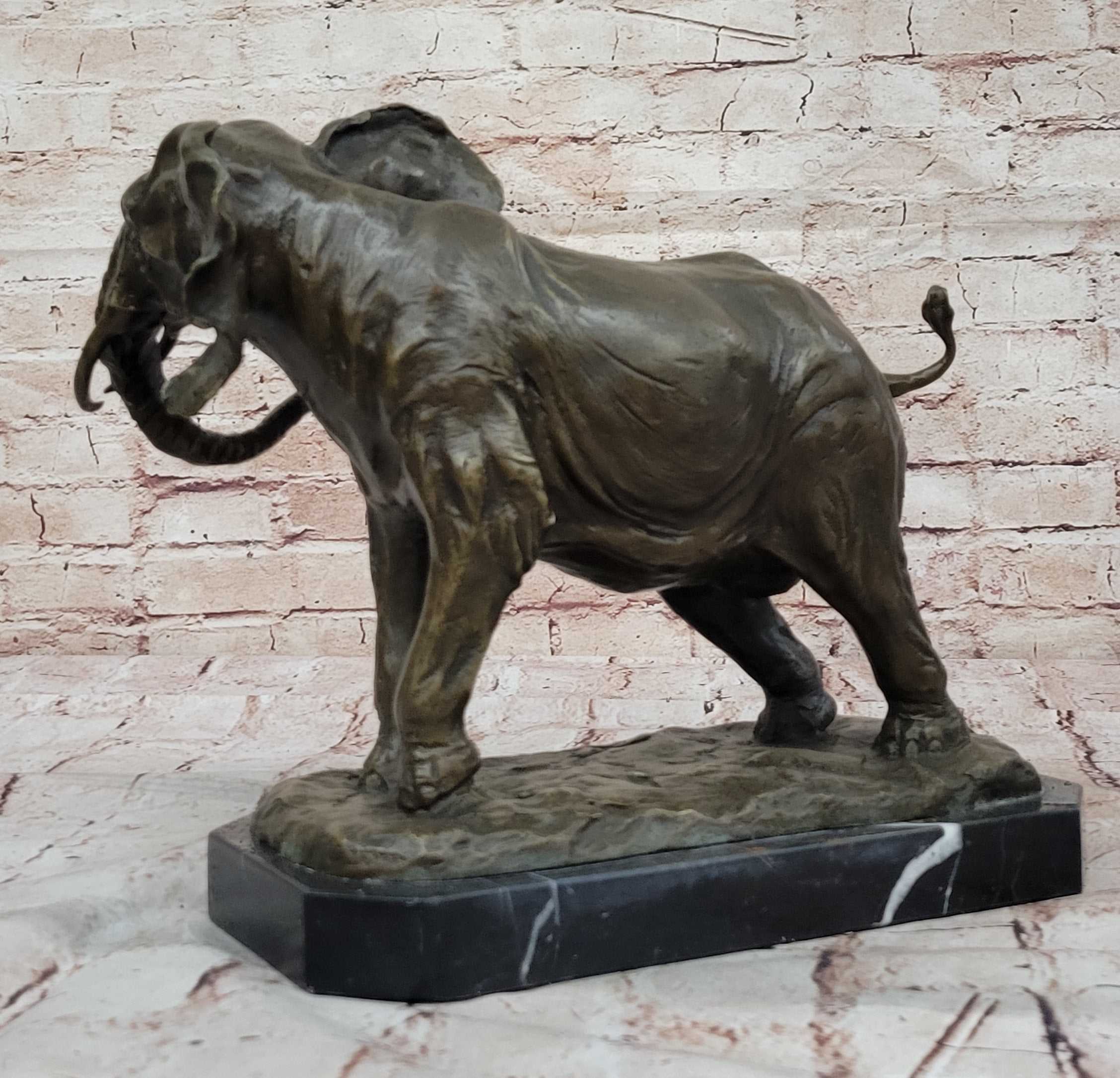 Art Deco Signed Barye African Lucky Elephant Wildlife Bronze Sculpture Figurine