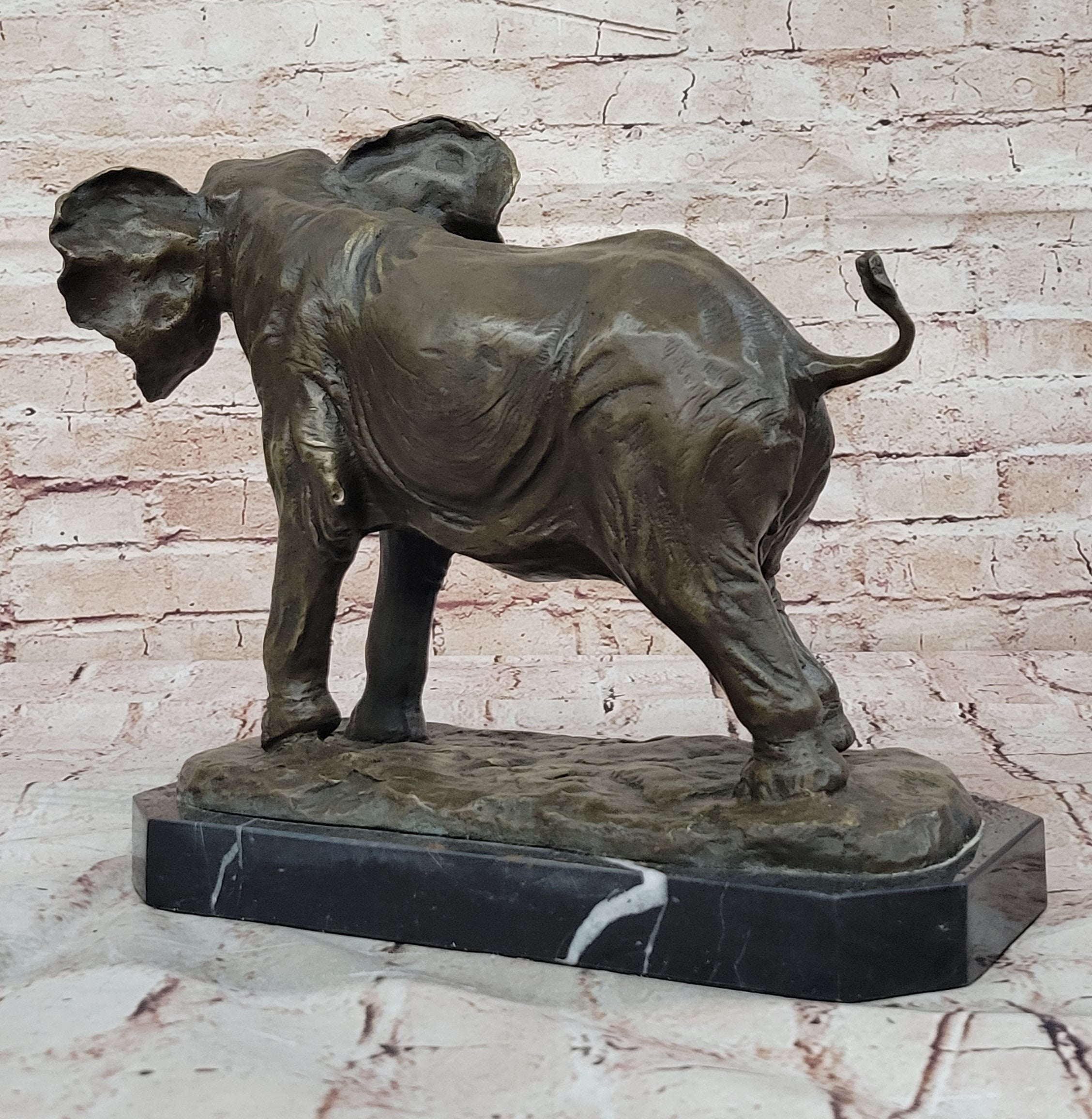 Art Deco Signed Barye African Lucky Elephant Wildlife Bronze Sculpture Figurine