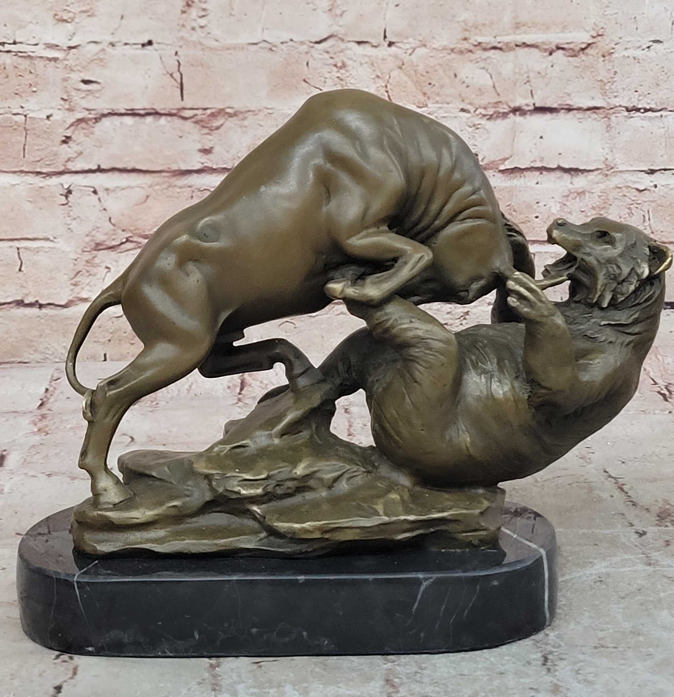 Handcrafted bronze sculpture SALE Bas Marble Bear Vs Bull Market Stock Cast Hot
