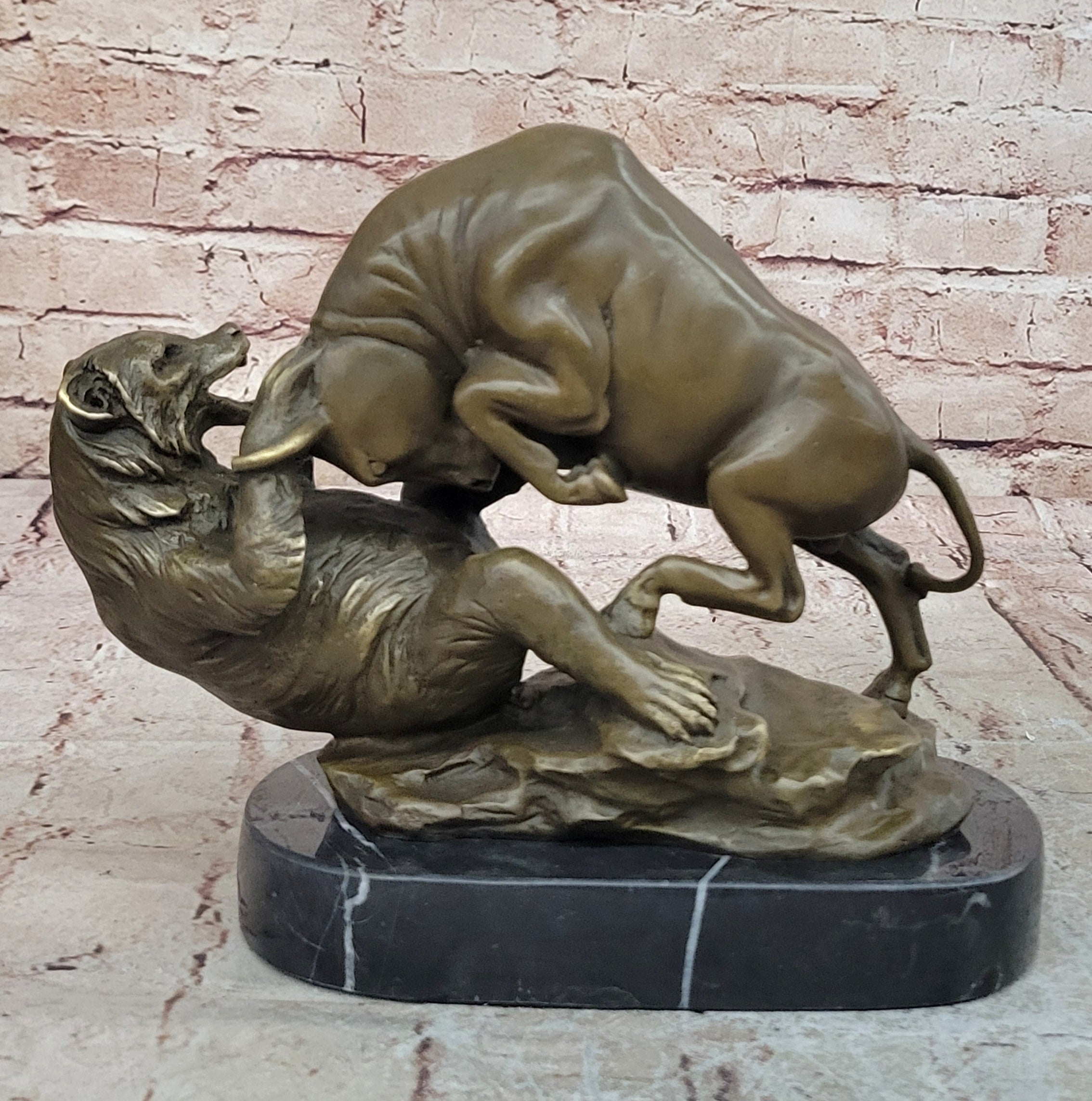 Handcrafted bronze sculpture SALE Bas Marble Bear Vs Bull Market Stock Cast Hot