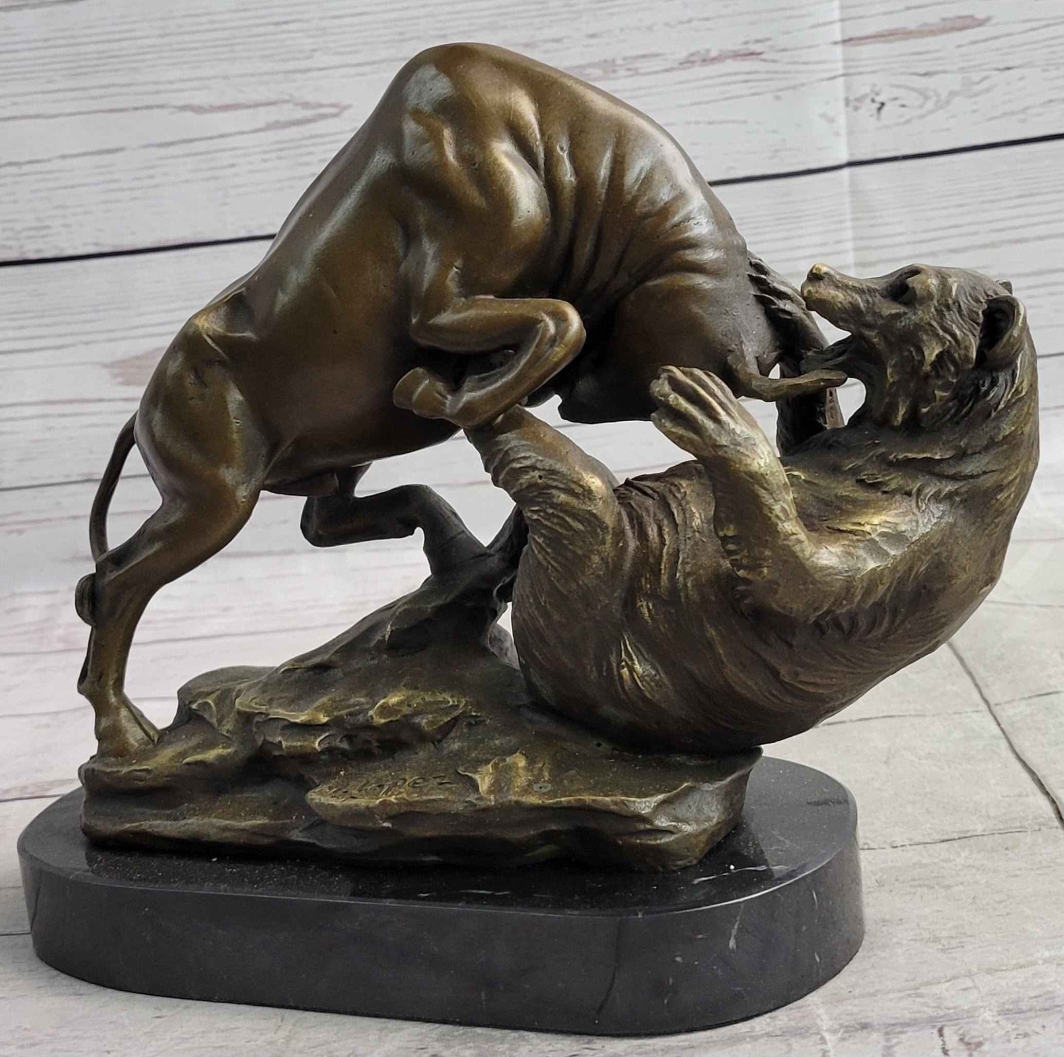 Handcrafted bronze sculpture SALE Bas Marble Bear Vs Bull Market Stock Cast Hot