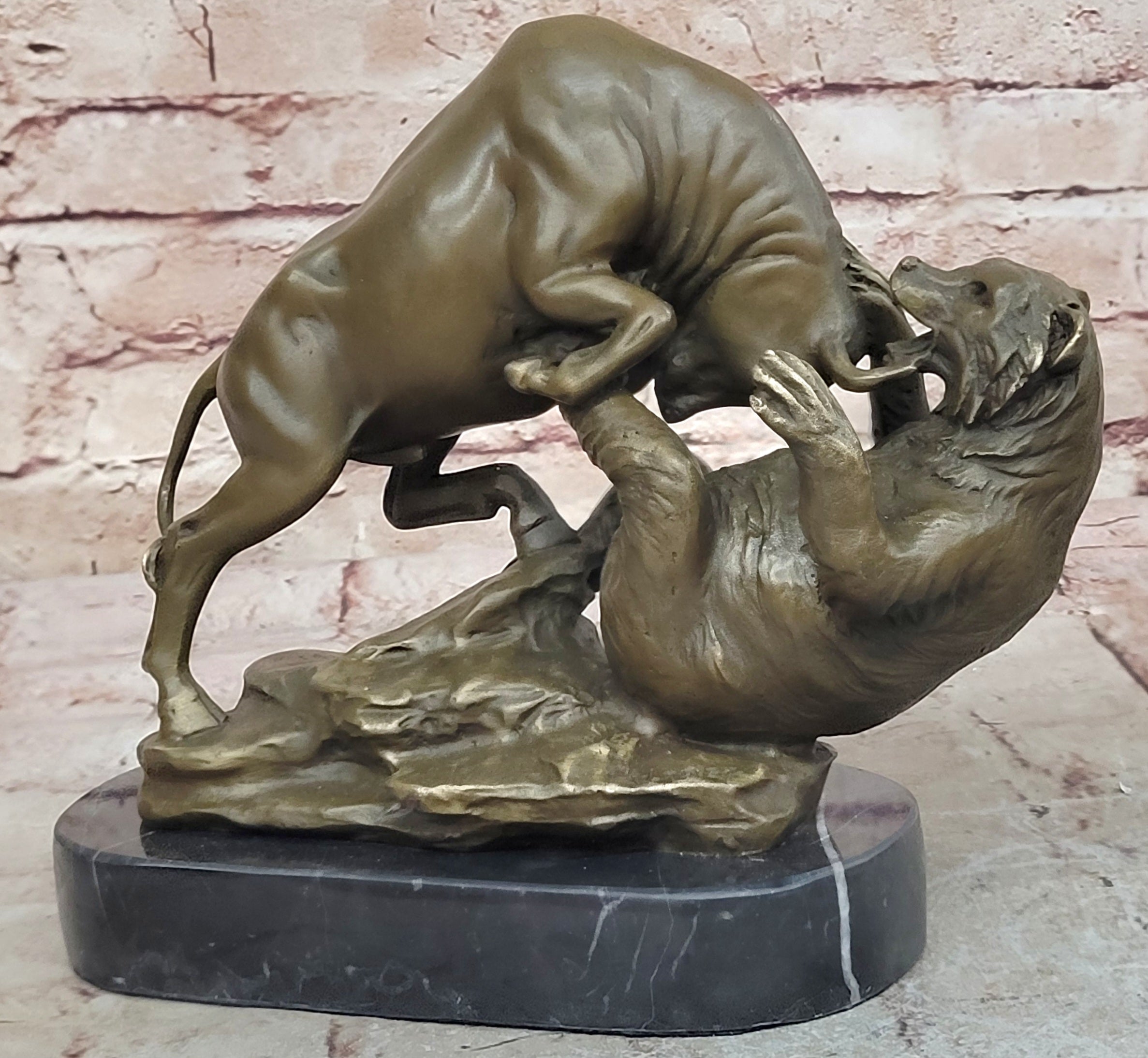 Handcrafted bronze sculpture SALE Bas Marble Bear Vs Bull Market Stock Cast Hot