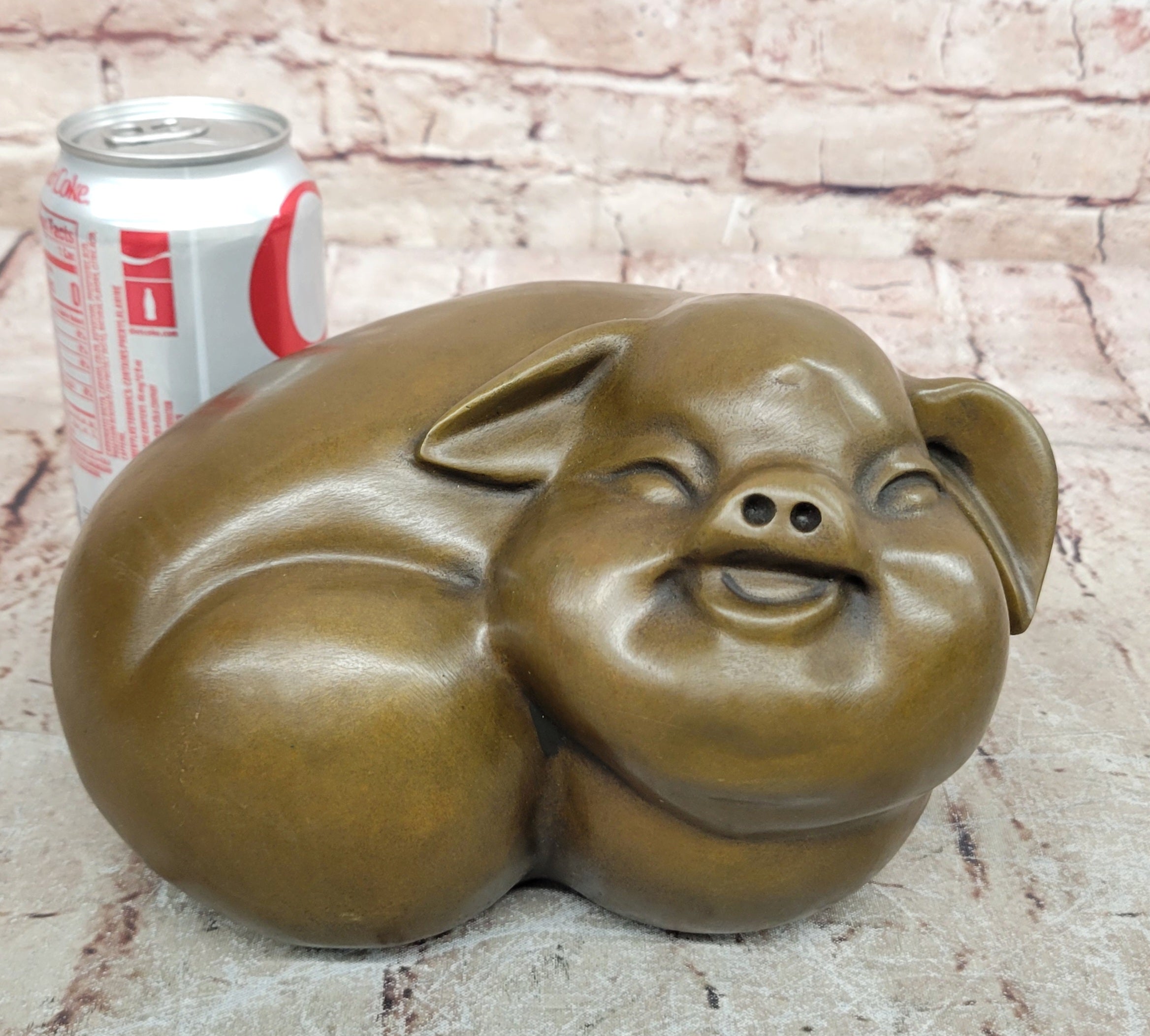 Chubby Heavy Pig Bronze Statue Signed Williams Handmade Animal Sculpture