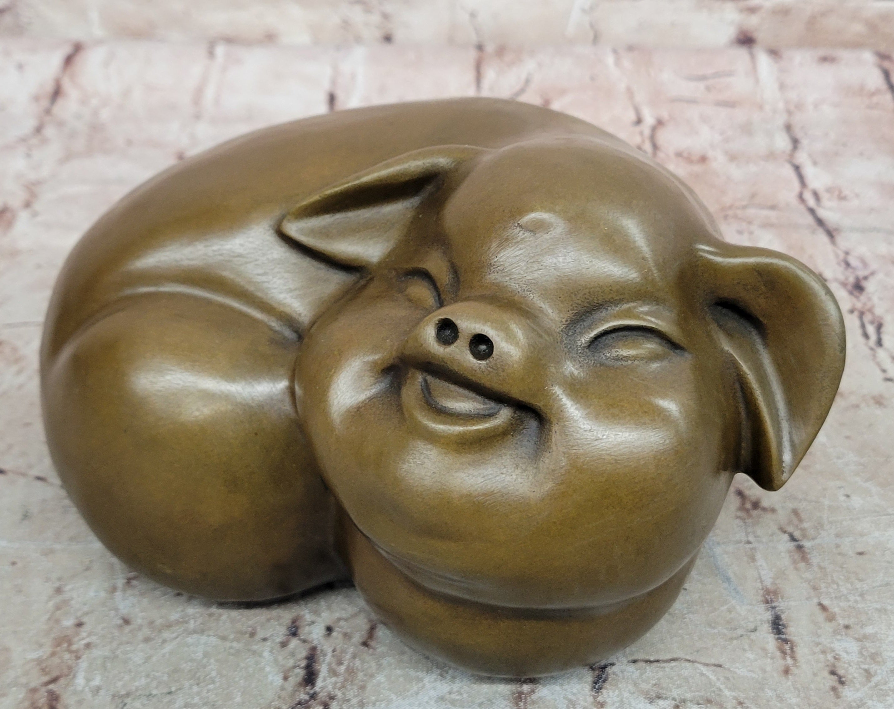 Chubby Heavy Pig Bronze Statue Signed Williams Handmade Animal Sculpture