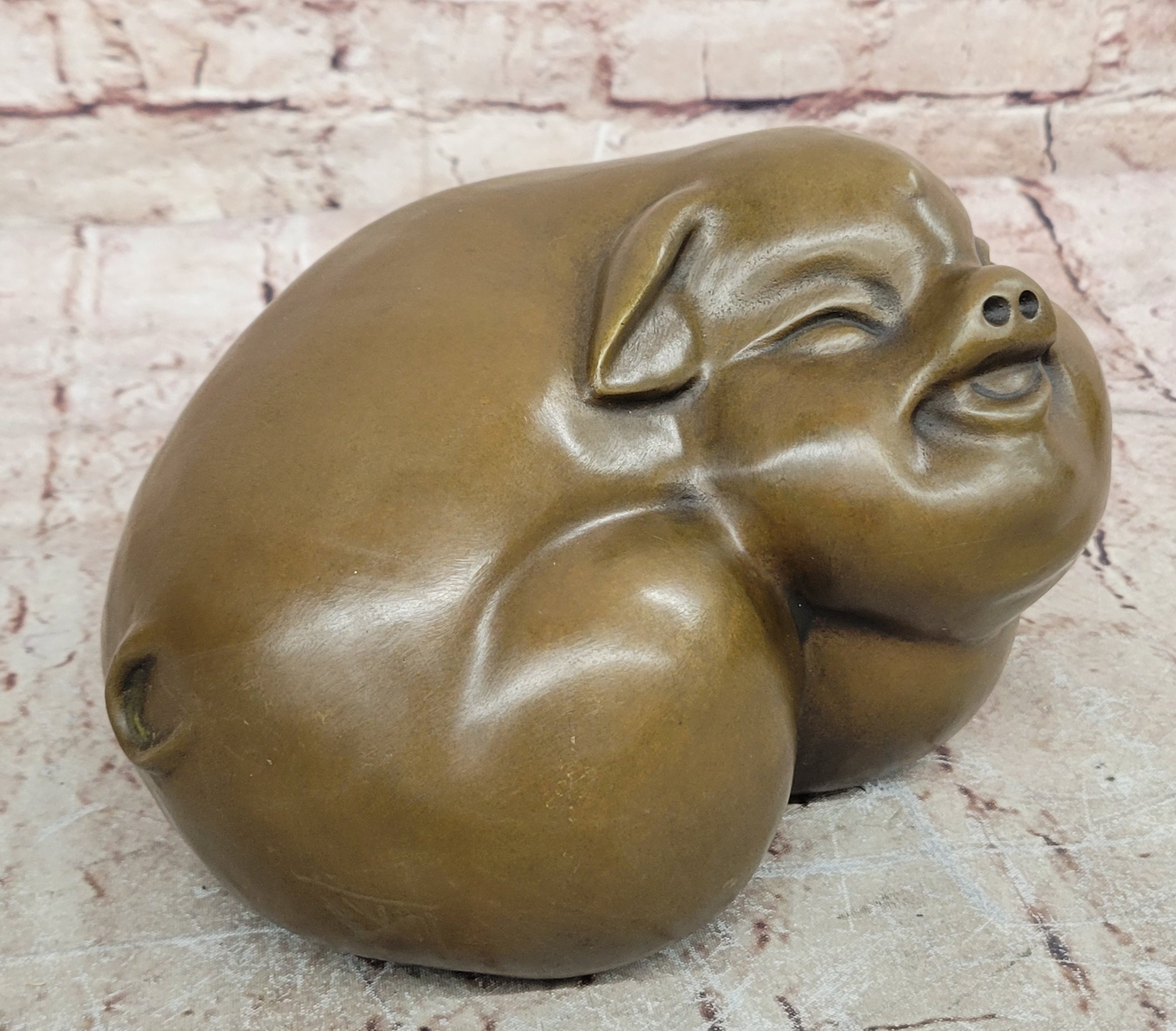 Chubby Heavy Pig Bronze Statue Signed Williams Handmade Animal Sculpture