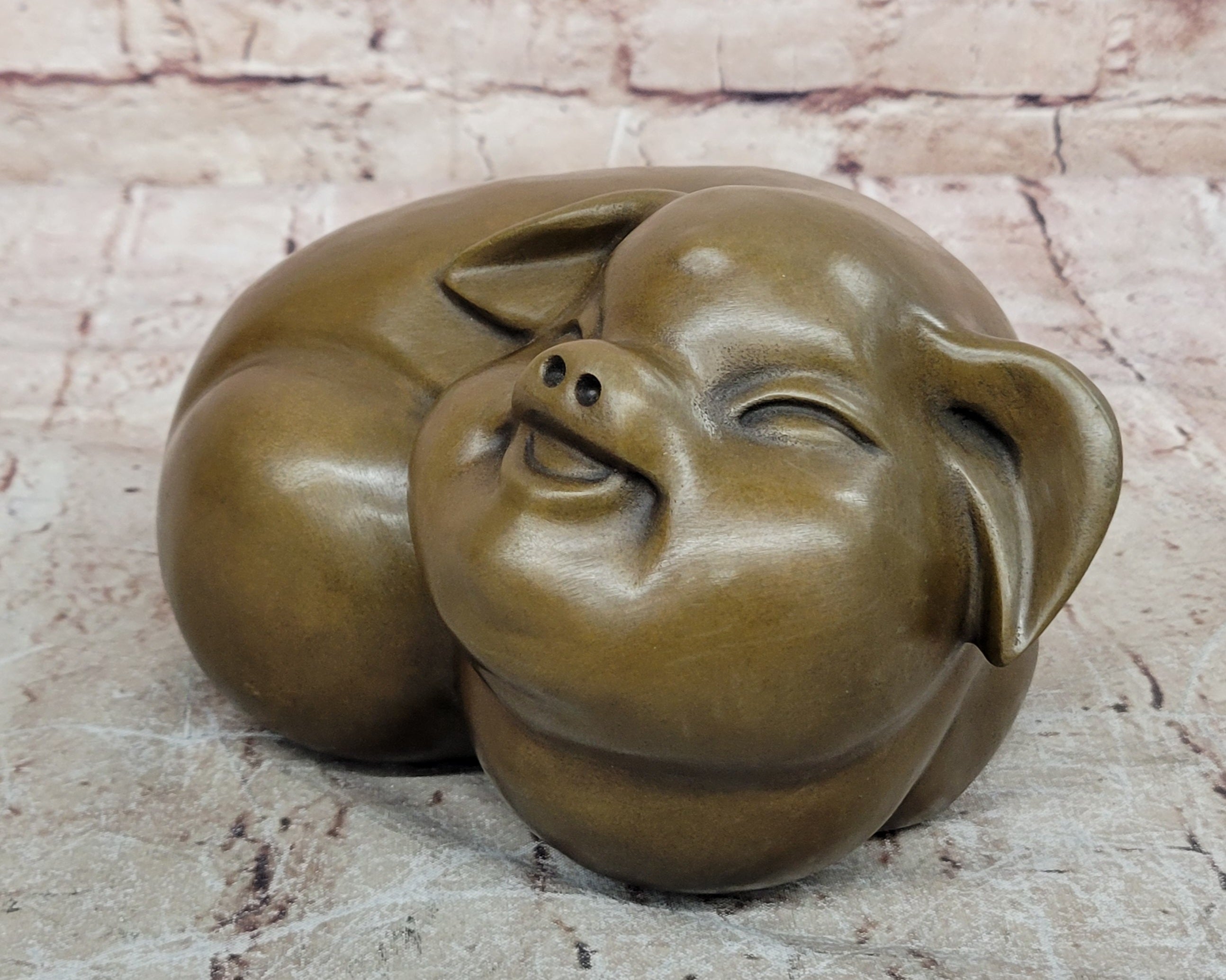 Chubby Heavy Pig Bronze Statue Signed Williams Handmade Animal Sculpture