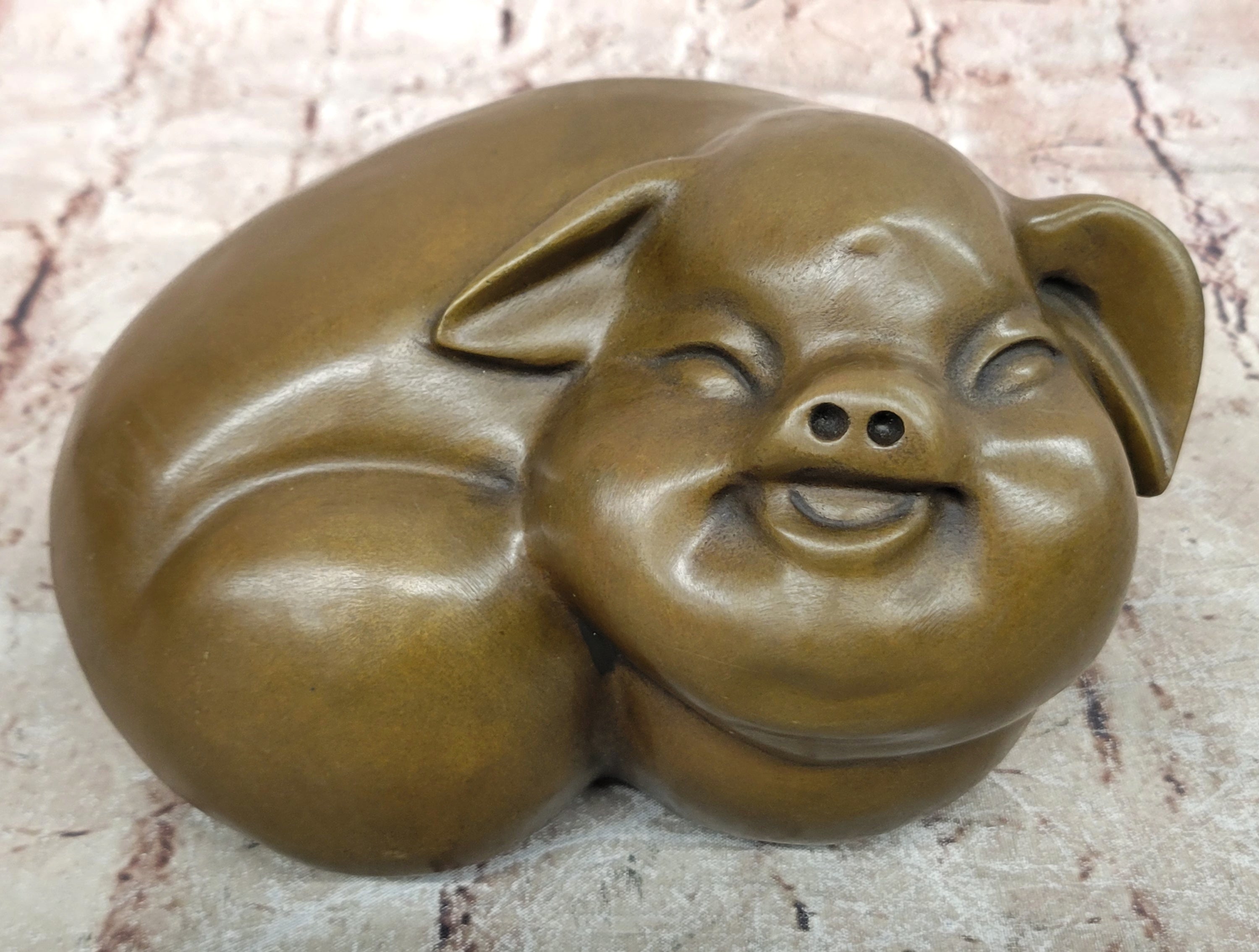 Chubby Heavy Pig Bronze Statue Signed Williams Handmade Animal Sculpture