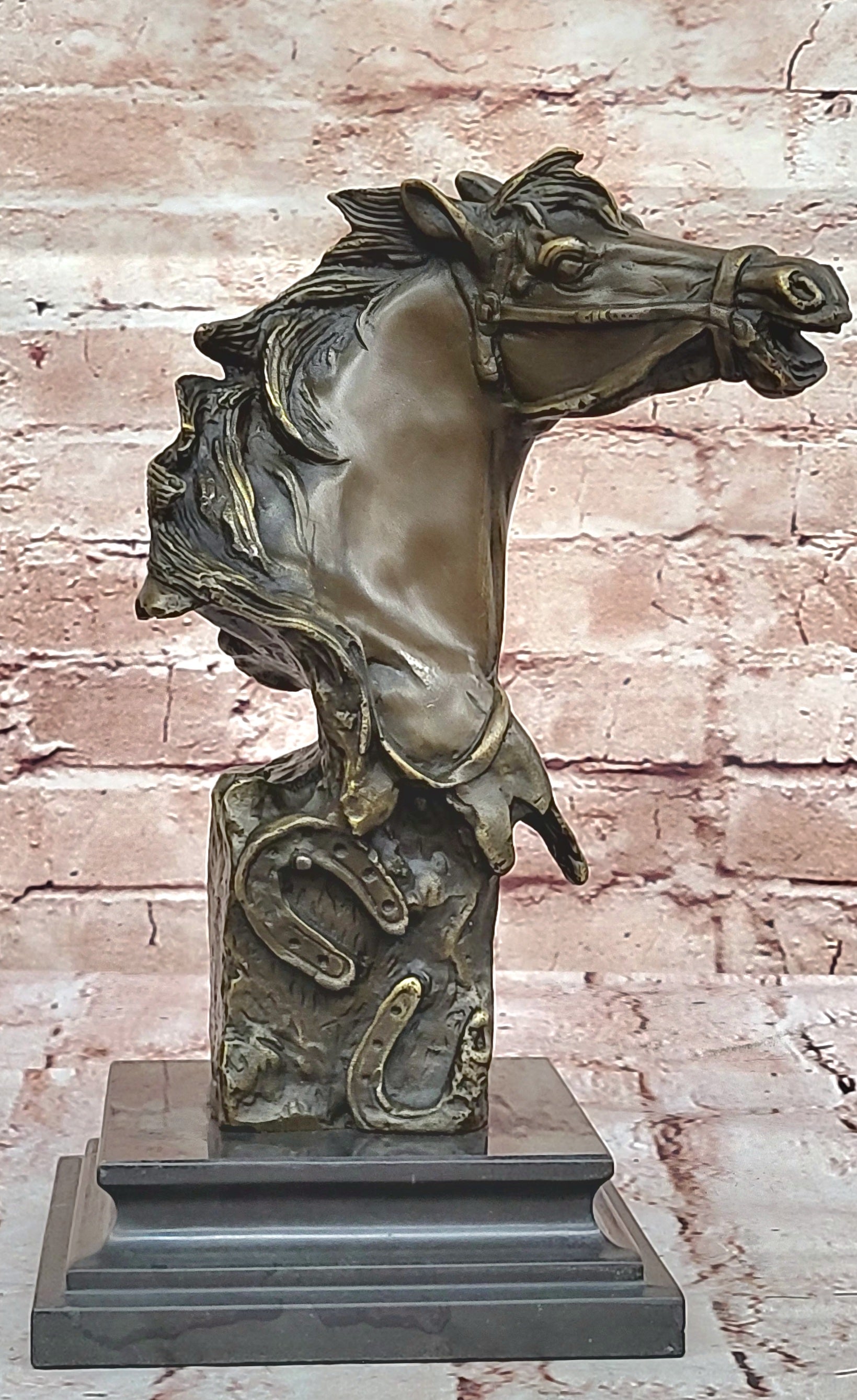 Original Milo Gorgeous Bust Horse Head Bronze Figure Sculpture Art Figurine