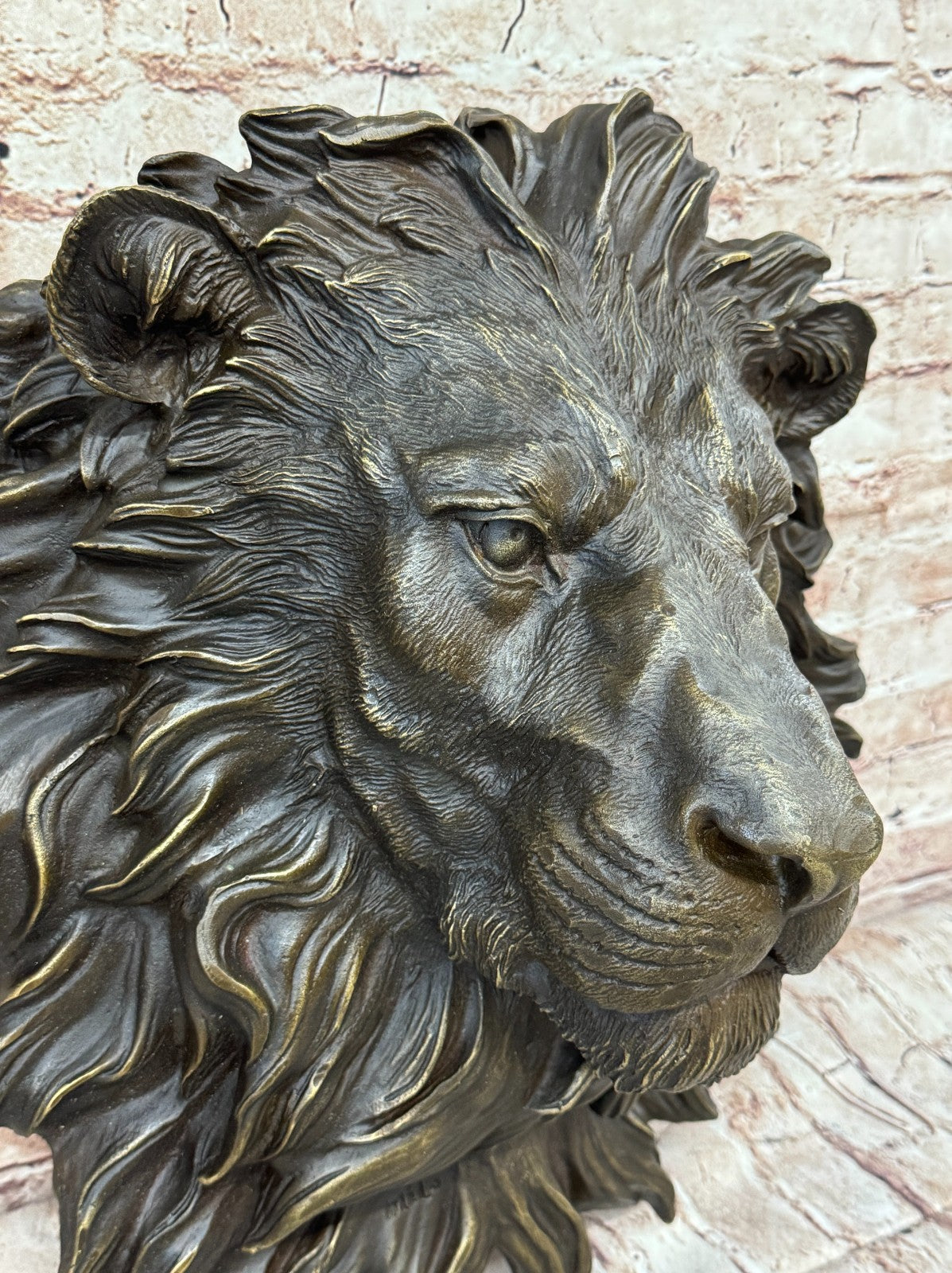 The huge Lion head flat bronze sculpture statue The art hanging wall H"18.1