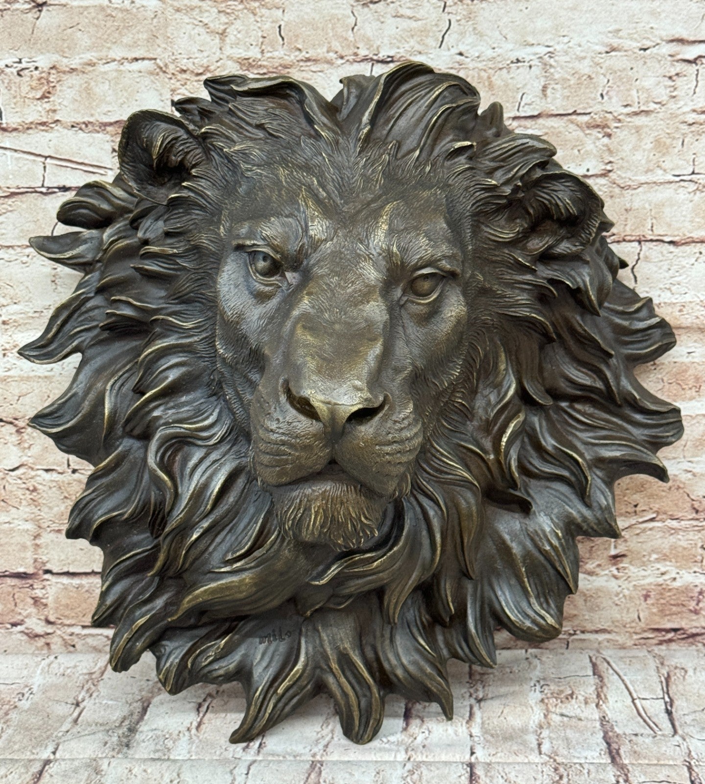 The huge Lion head flat bronze sculpture statue The art hanging wall H"18.1