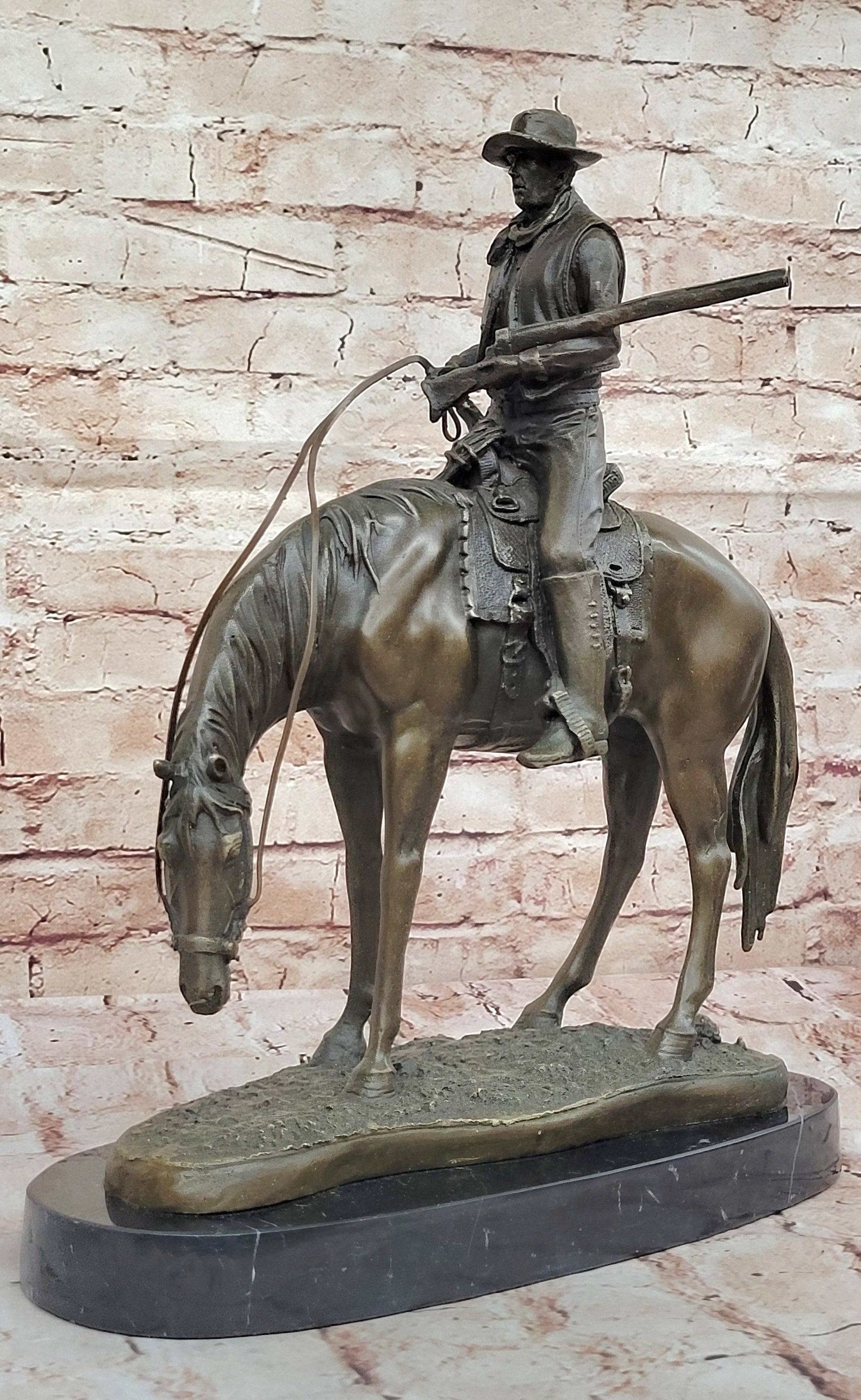 Handcrafted Museum Quality Classic Western Old West Cowboy Riding Horse Bronze S